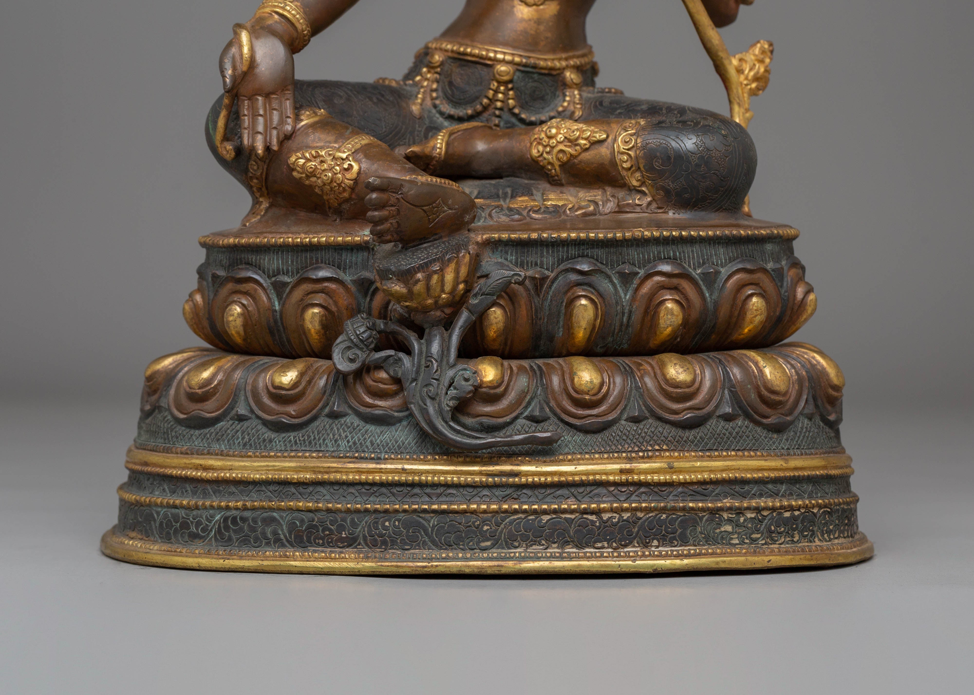 24K Gold Glided Statue of Green Tara | Enlightened Tara
