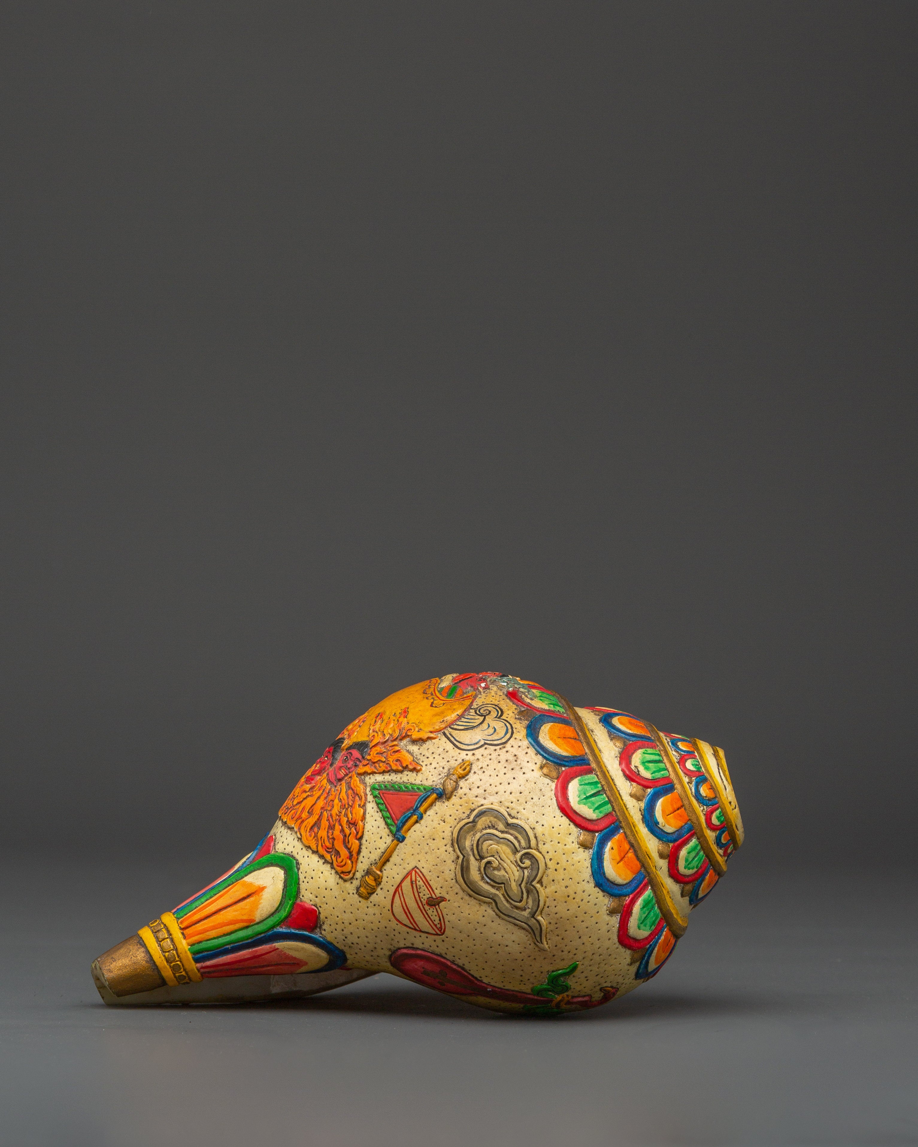 Tibetan Ritual Shankha | Hand-Painted Conch Shell with Acrylic Color
