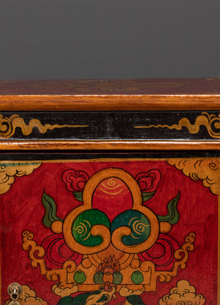 Handcrafted Tibetan Wooden Cabinet | Intricate Handcarving