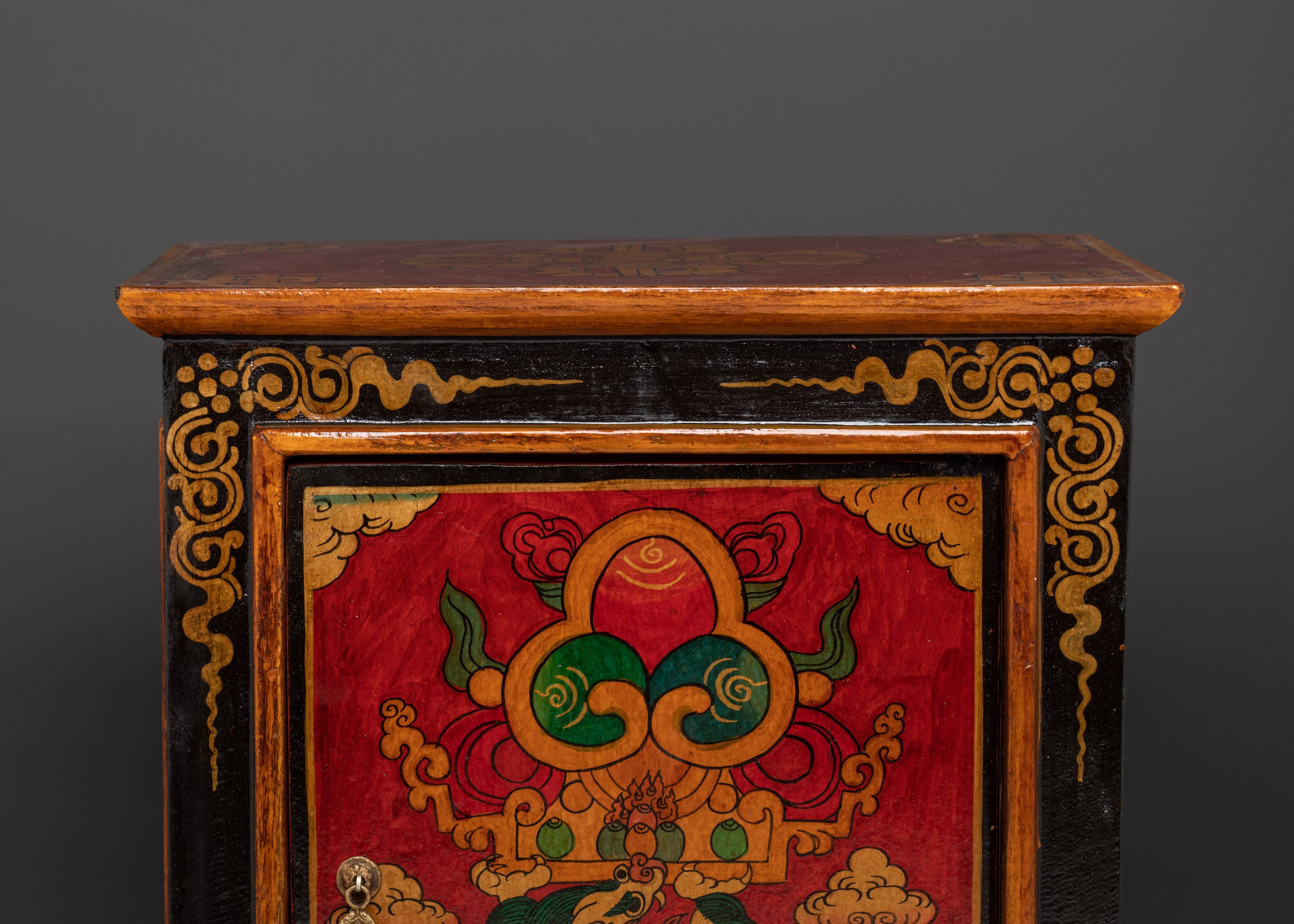 Handcrafted Tibetan Wooden Cabinet | Intricate Handcarving