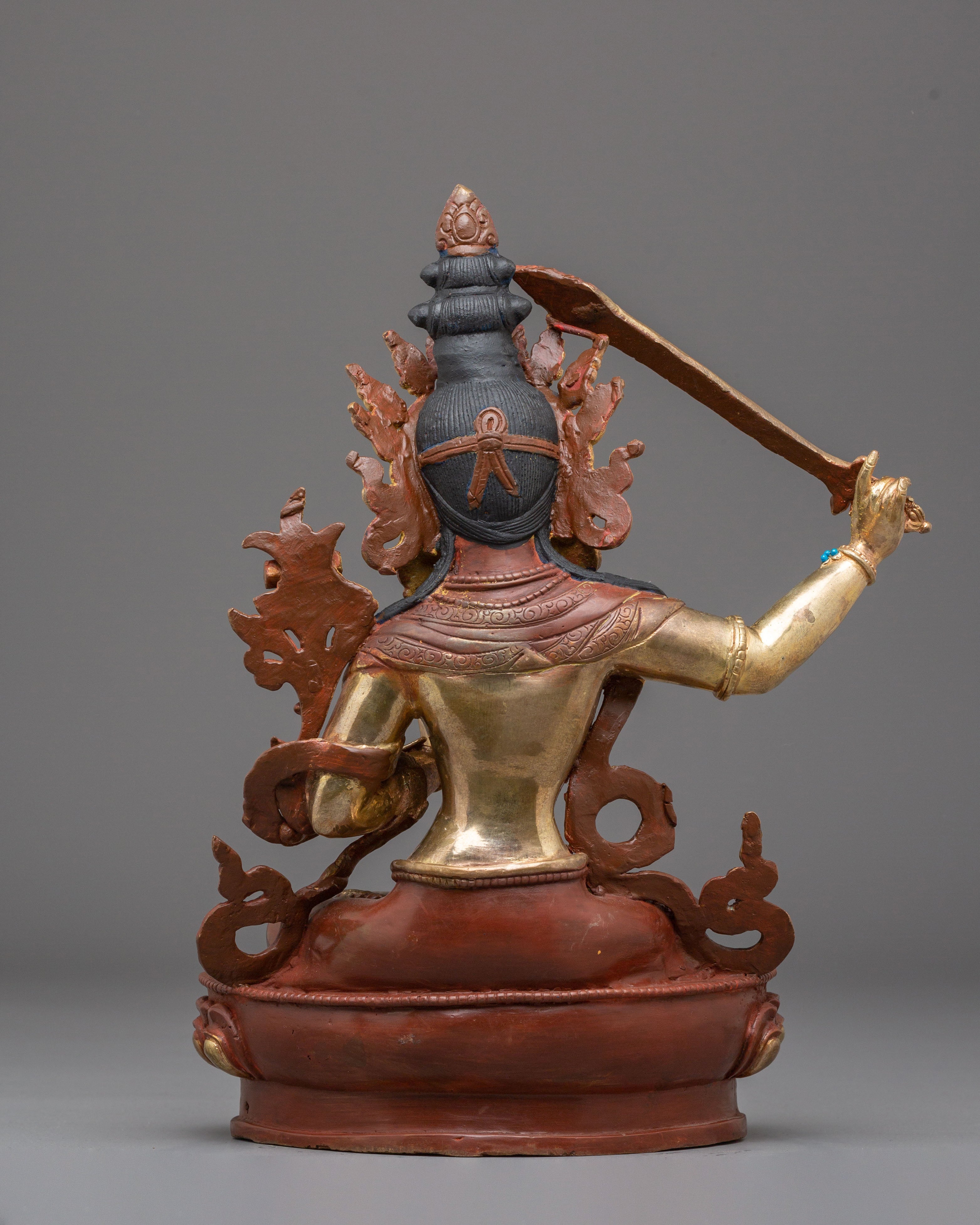Statue of Supreme Deity of Wisdom Manjushri | Gold Plated Buddhist Bodhisattva Sculpture