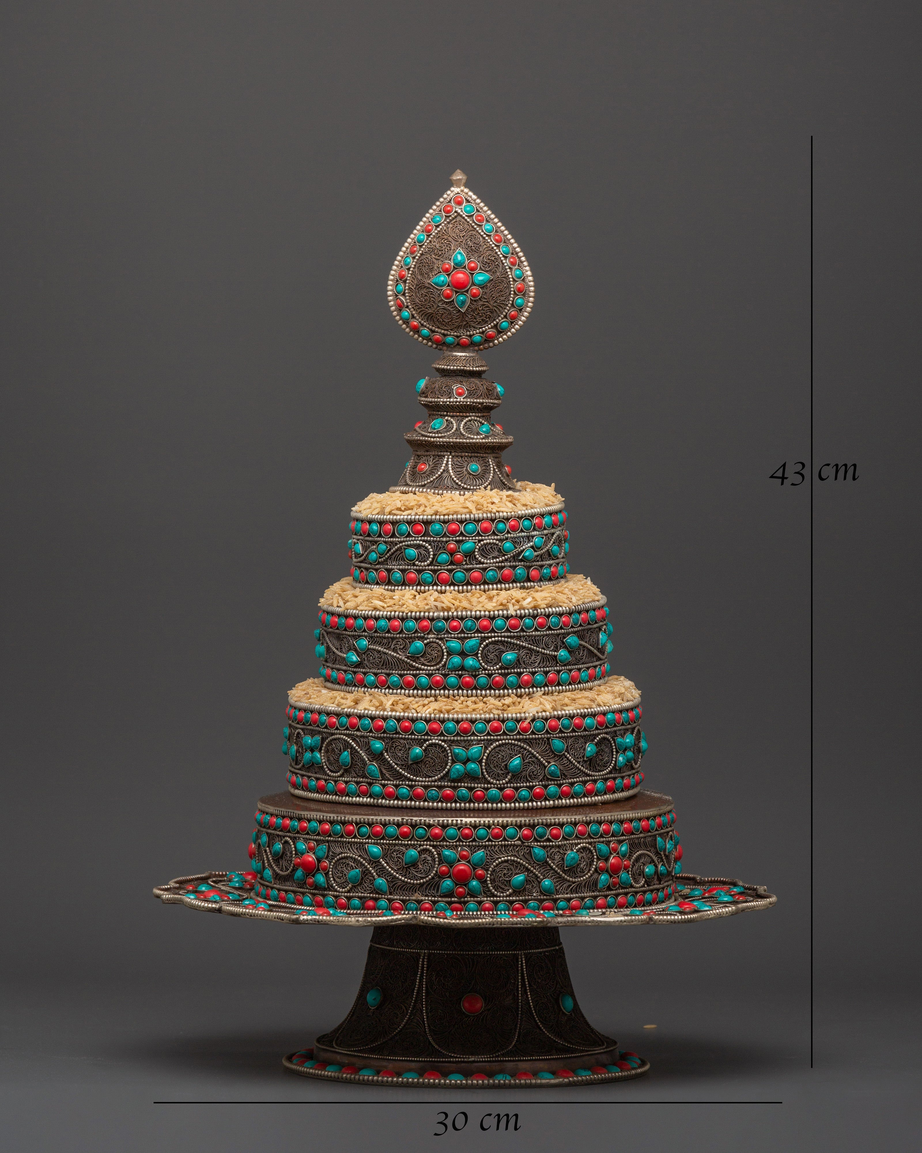 Tibetan Mandala Offering Set with Coral | Buddhist Ritual & Altar Offerings