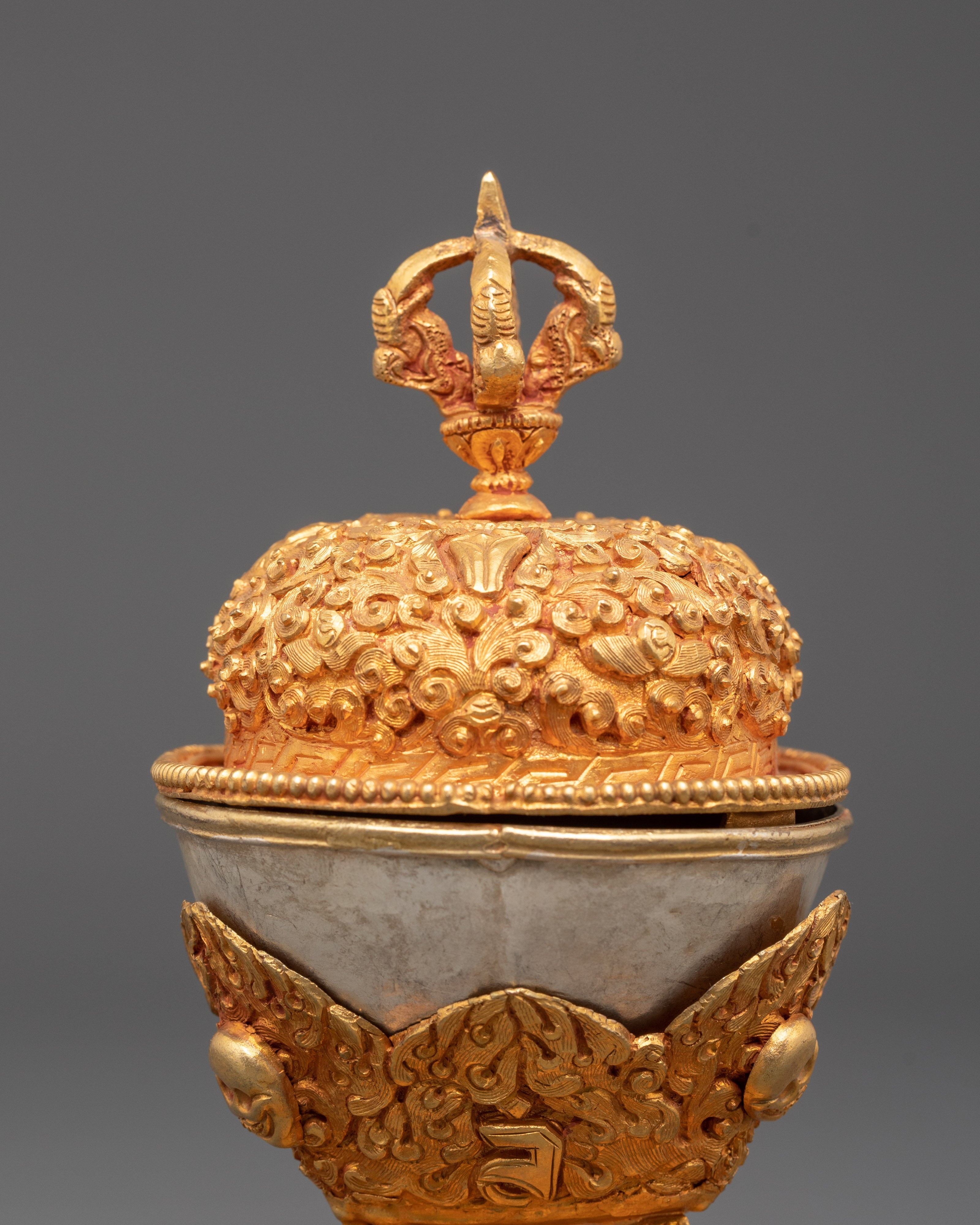 Handmade Gold Plated Kapala | Tibetan Ritual Skull Cup