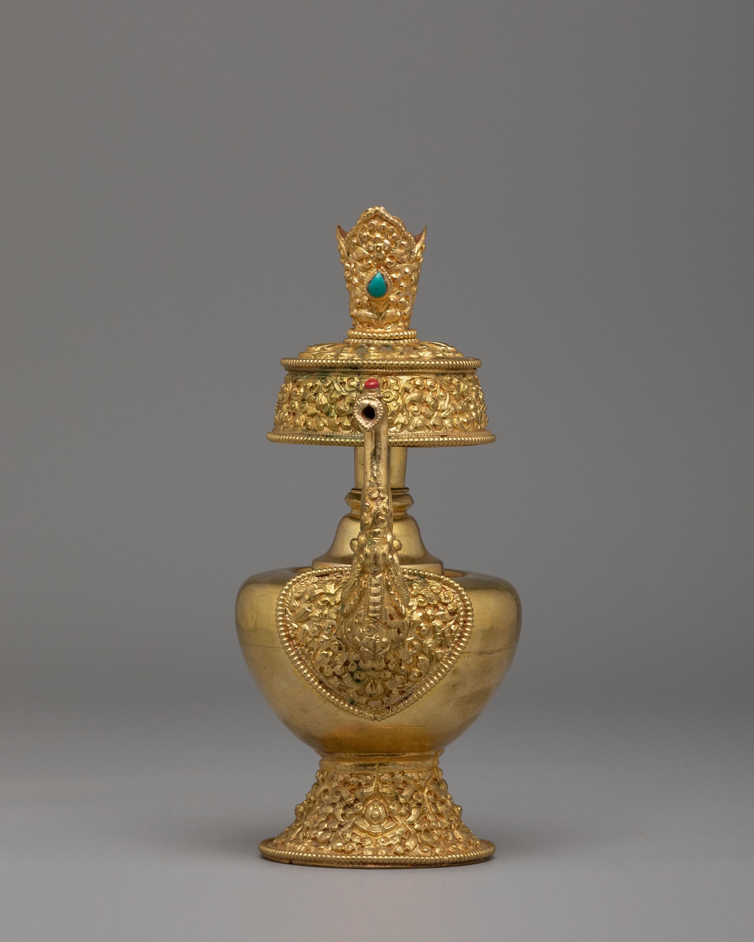 Handmade Tibetan Ritual Bhumba Set | Gold Plated Buddhist Ritual Vase | Sacred Vajrayana Offering Vessel for Meditation and Ceremonies