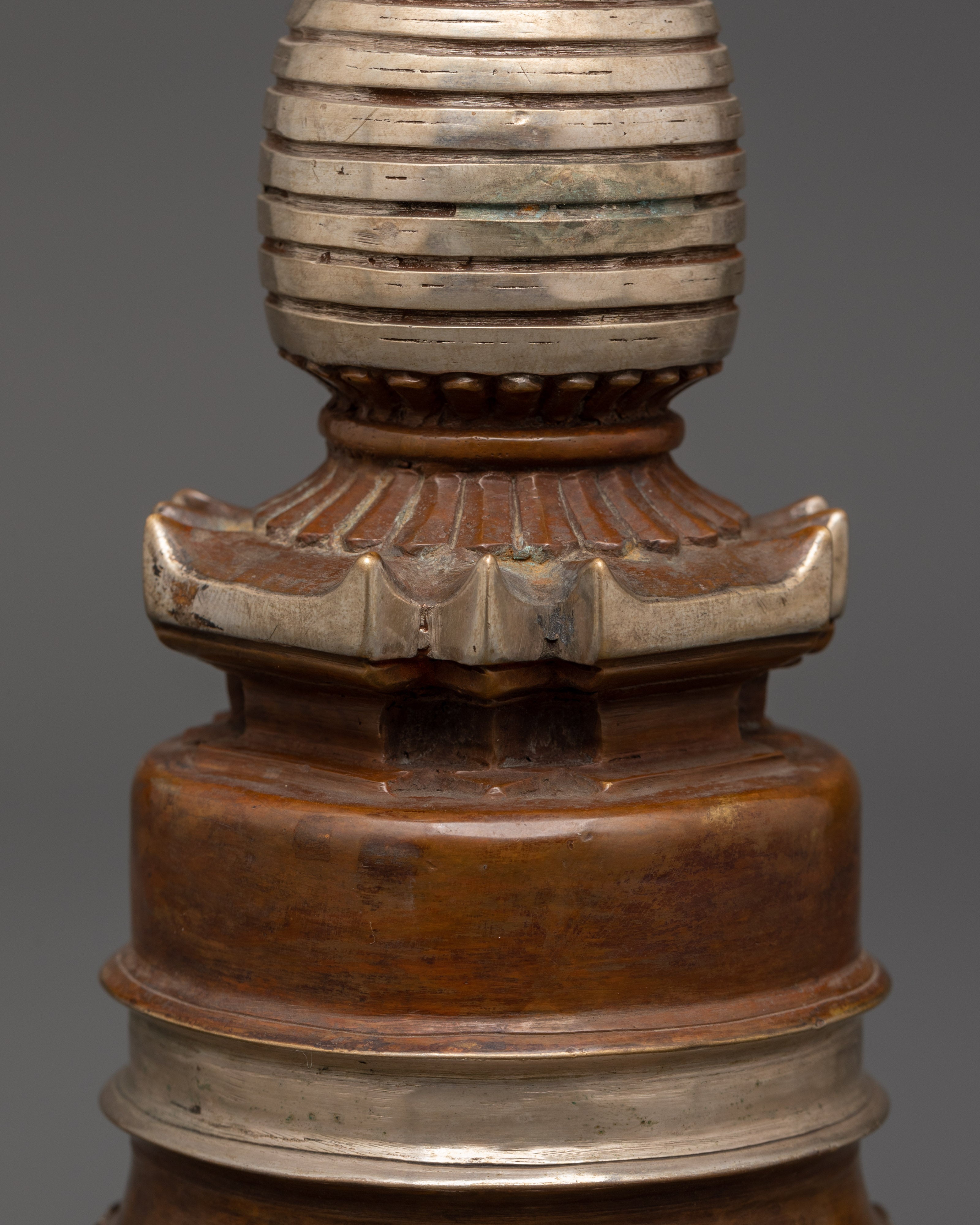 Silver Plated Copper Stupa | Tibetan Sacred Buddhist Artwork