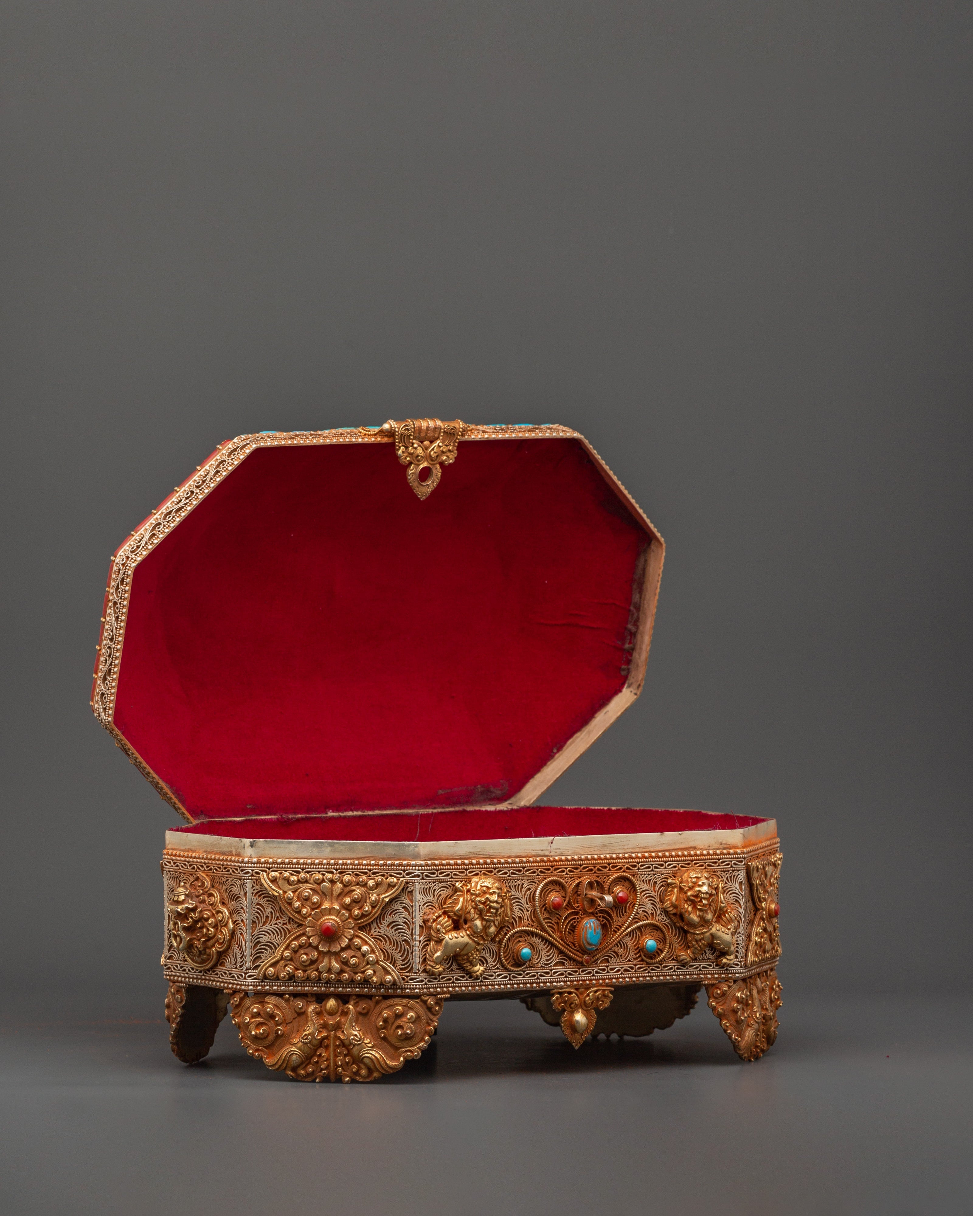 Himalayan Box with Filigree Work | Sacred Gemstone Inlay