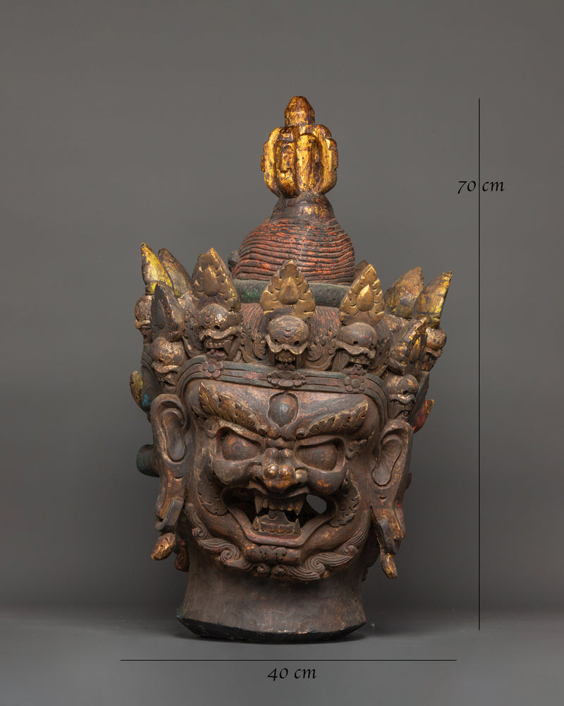 Three-Headed Heruka | Handcrafted Wooden Protector Deity