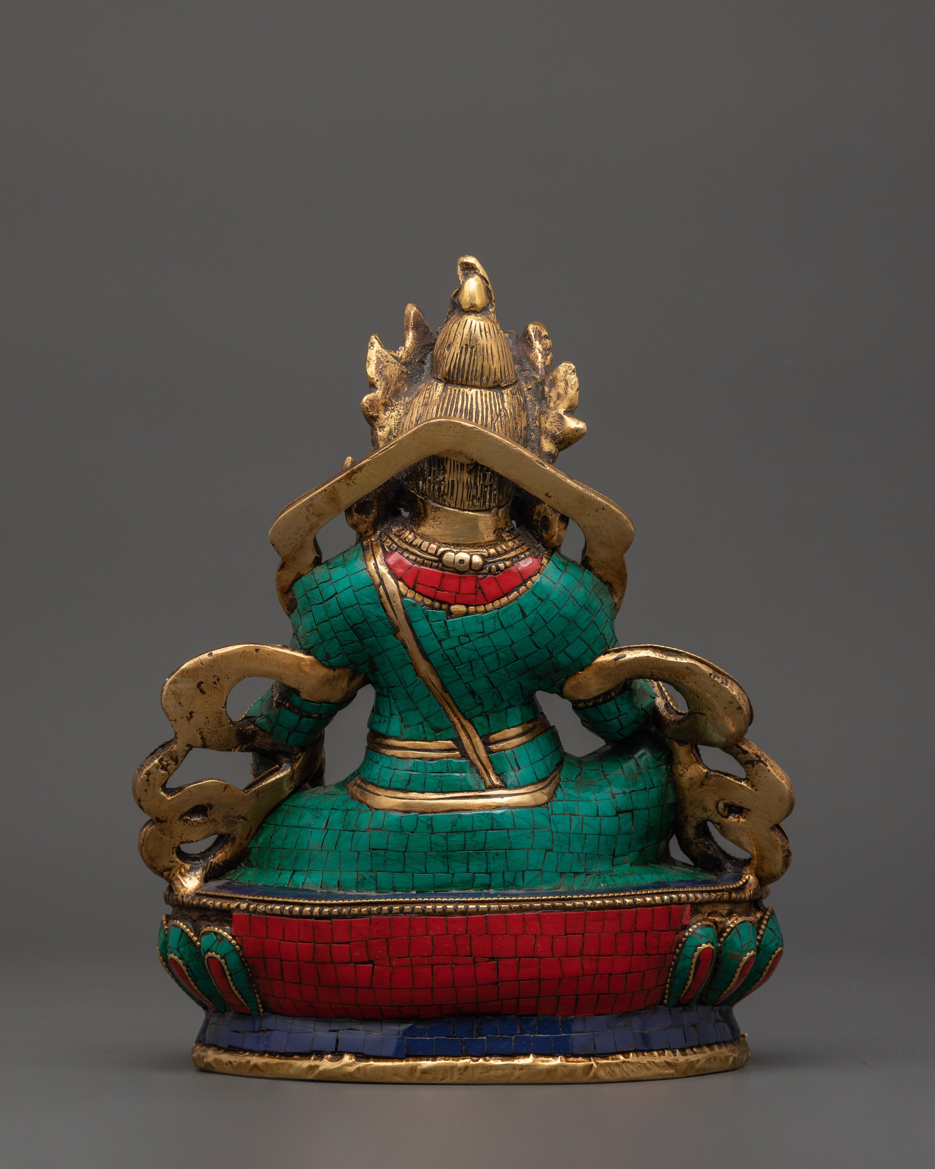 Brass Dzambhala Statue with Coral | Buddhist Altar Decor