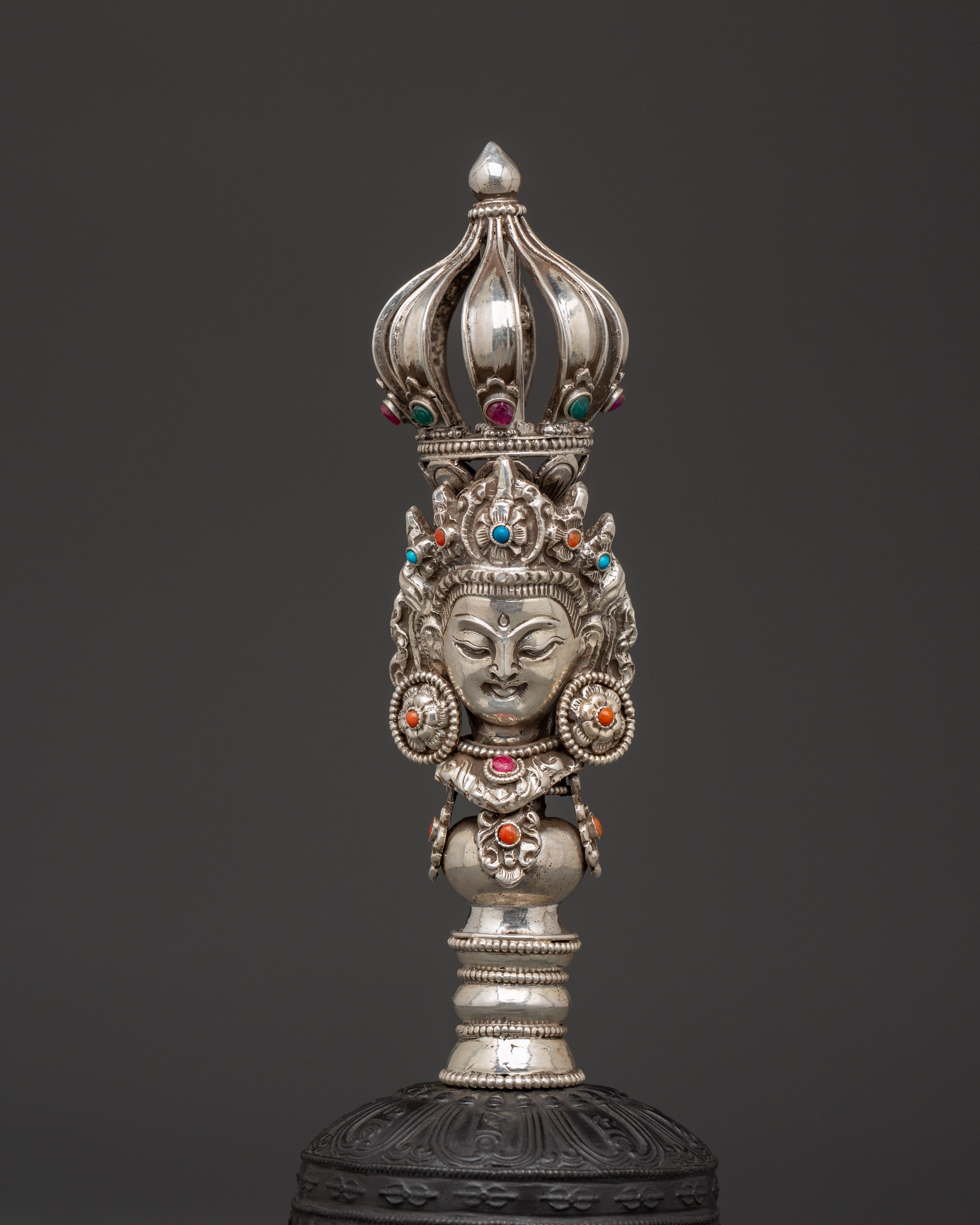 Wrathful Deity Engraved Bell and Vajra Set for Tibetan Rituals