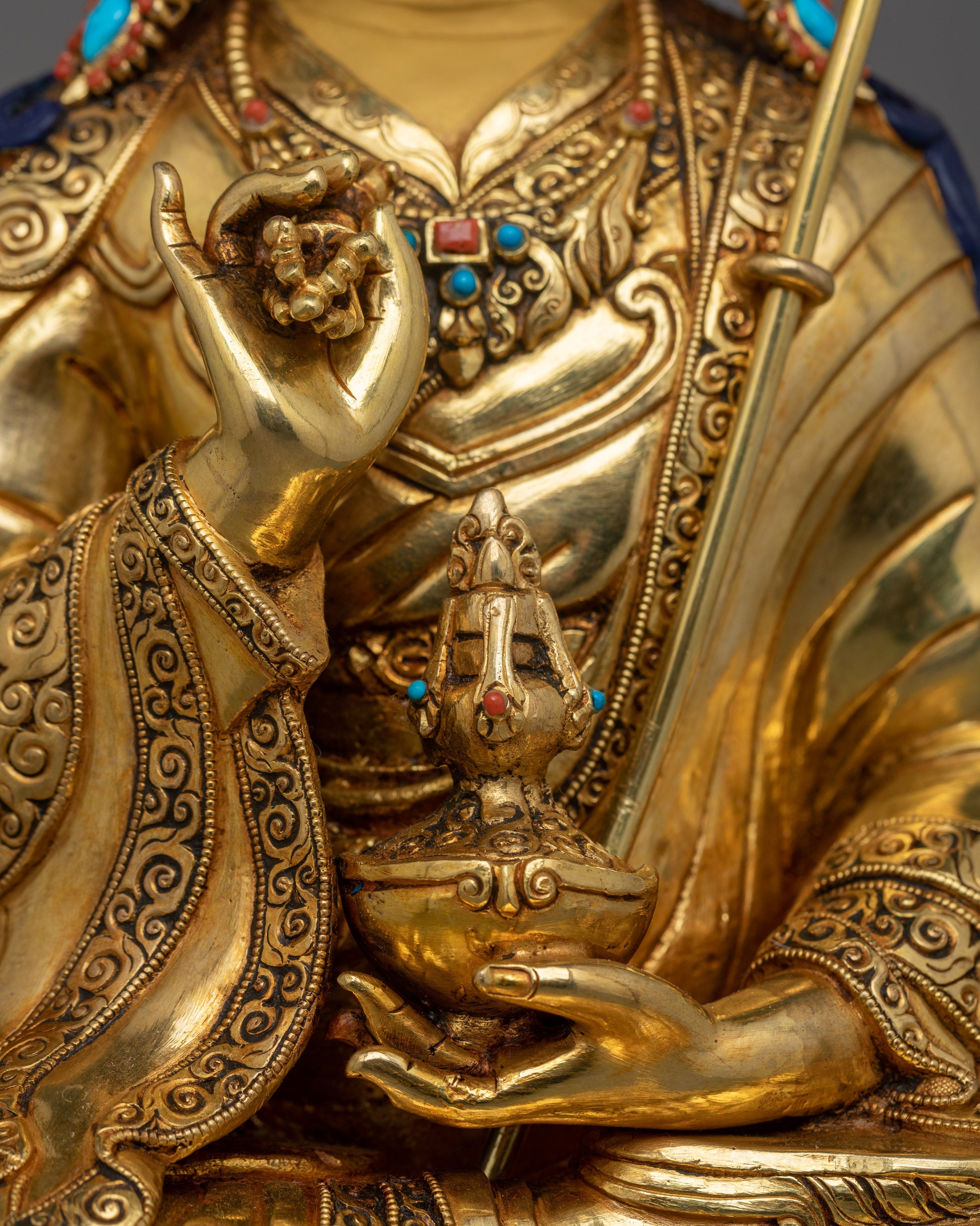 Rare Guru Tsokye Dorje Statue | 24K Gold Gilded with Hand-Carved Gemstones