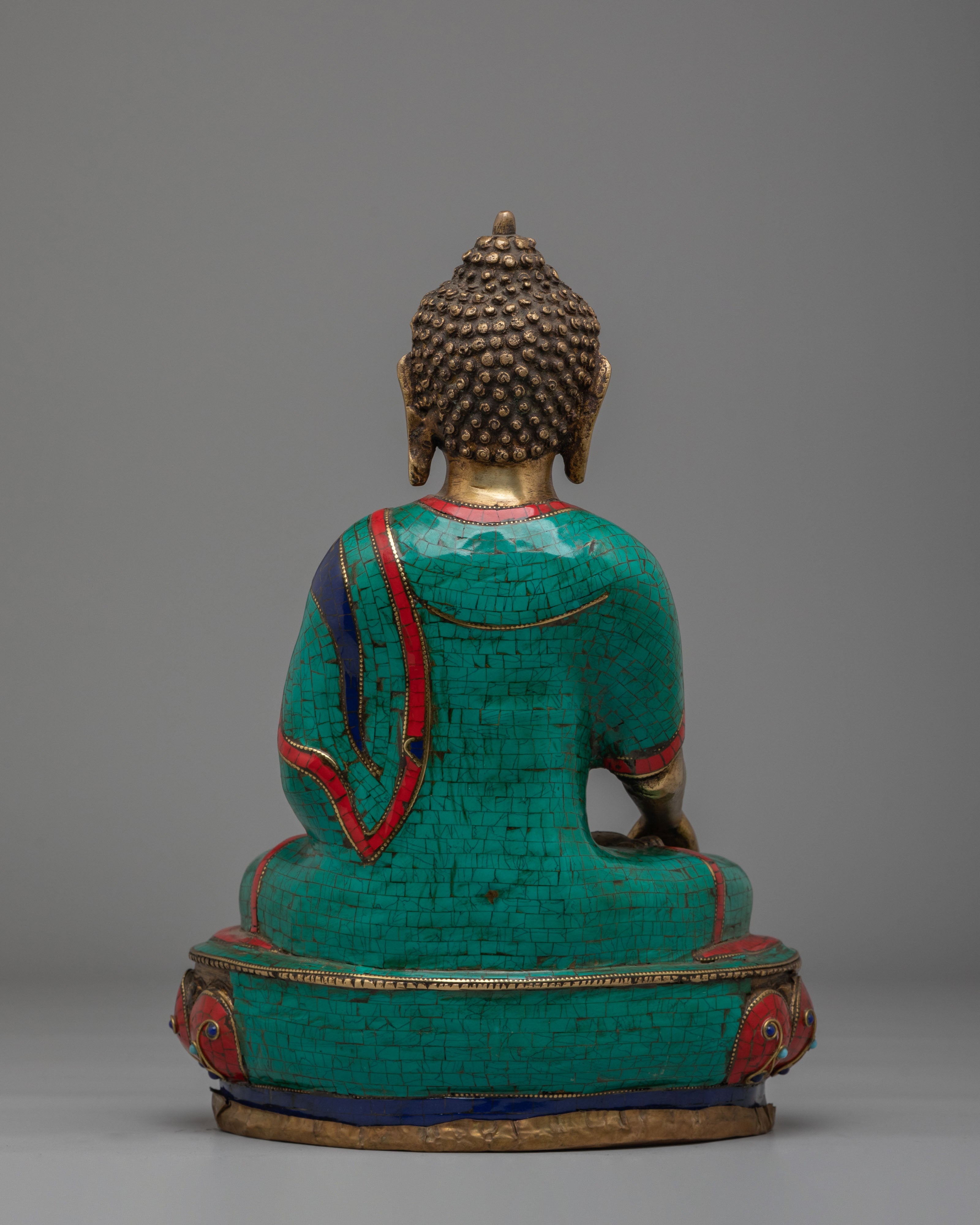 Scared Shakyamuni Buddha Statue | Handcrafted Brass Statue with Gemstones