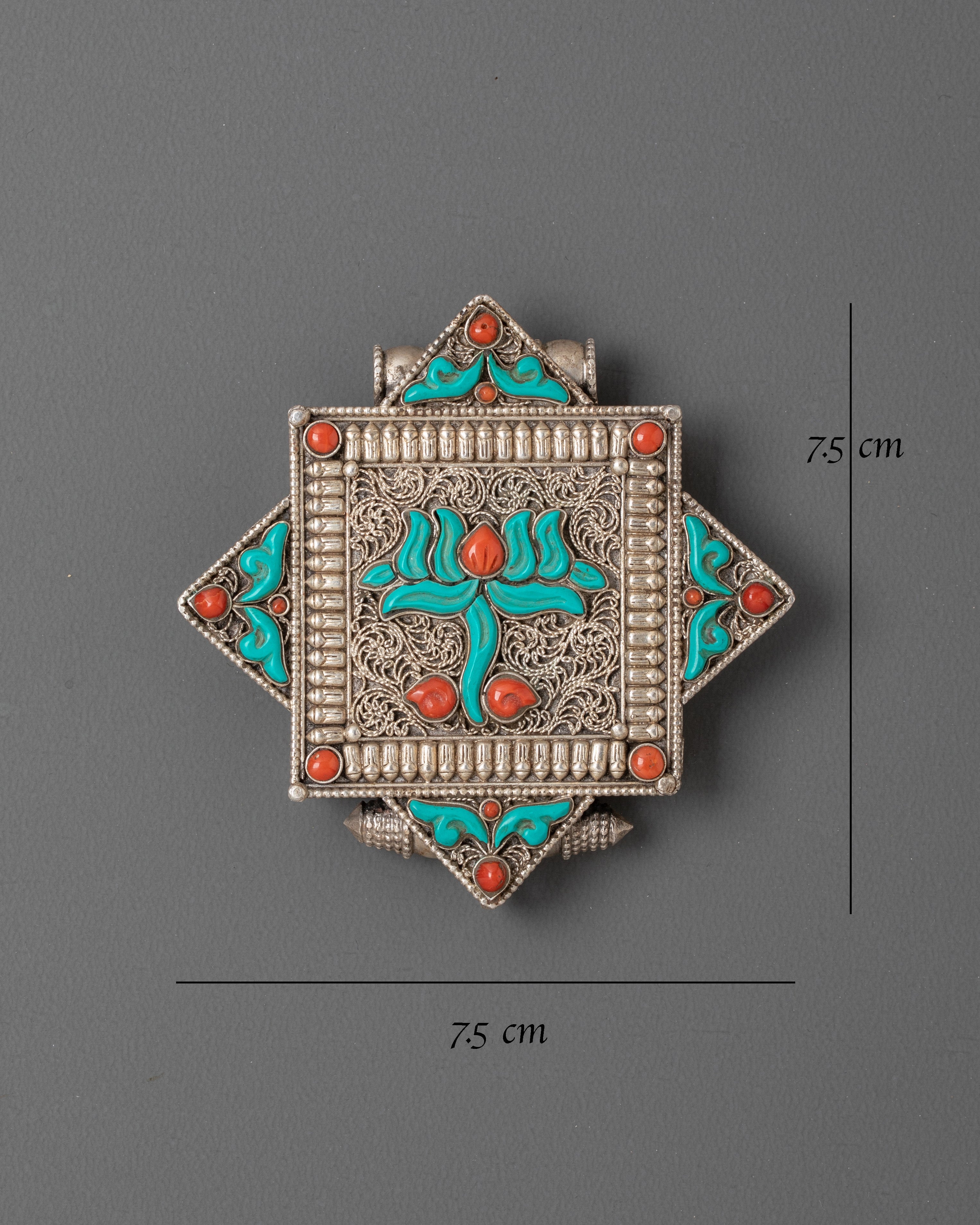 Sacred Ghau Box Locket with Lotus Design | Tibetan Prayer Amulet Pendant