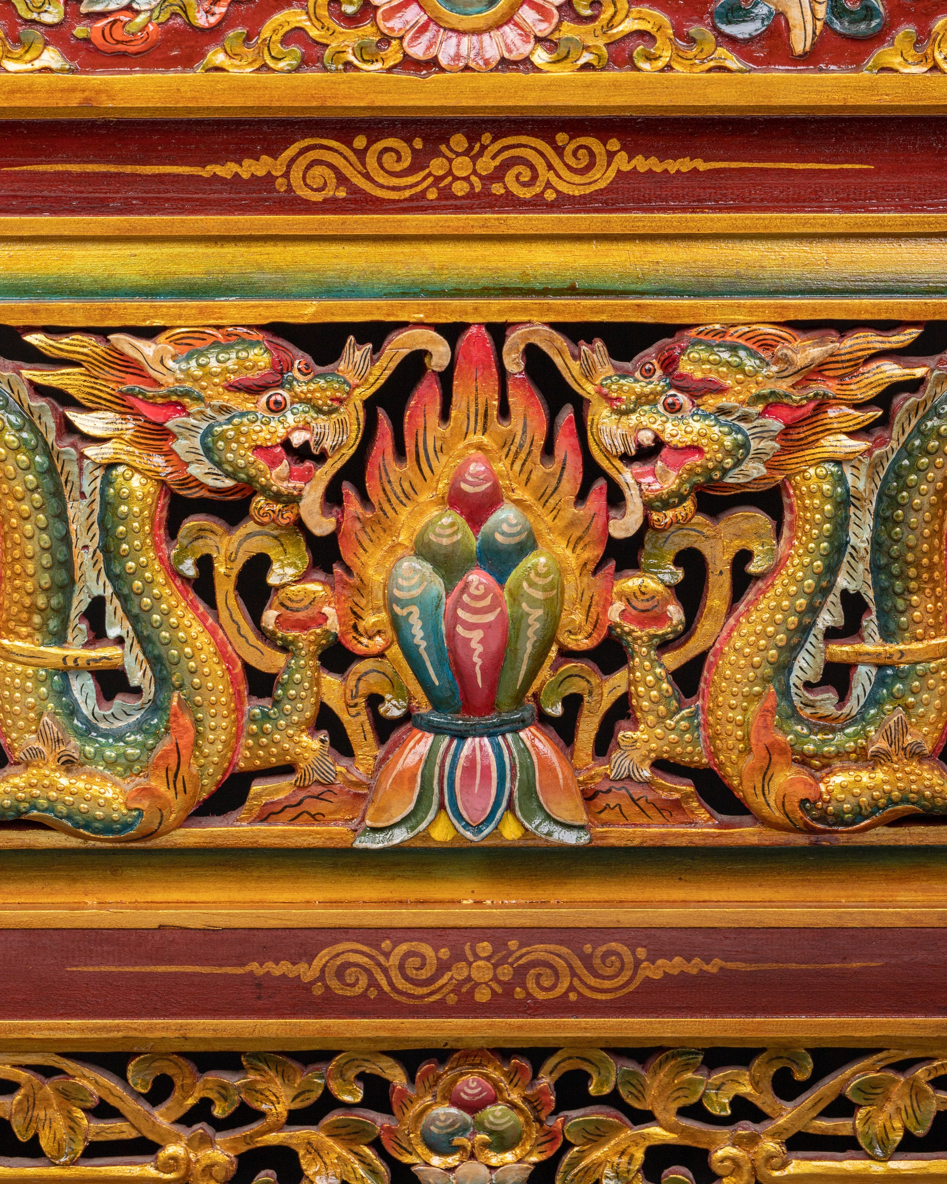 Folding Table with Dragon Carving and Offering | Tibetan Decor