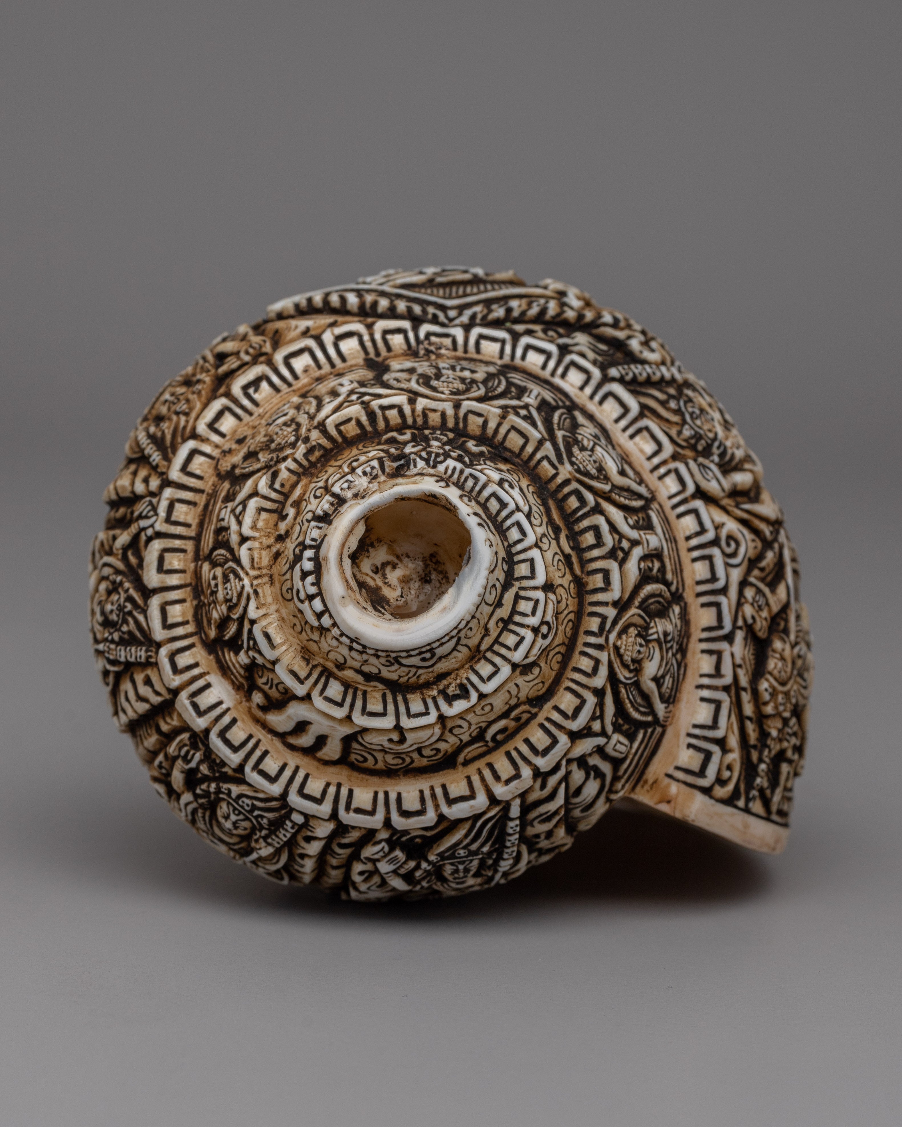 Intricately Carved Tibetan Conch Shell | Sacred Buddhist Sankha