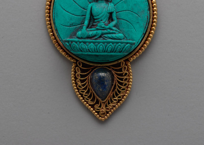 Gold Turquoise Locket | Handcrafted Pendant with Buddha