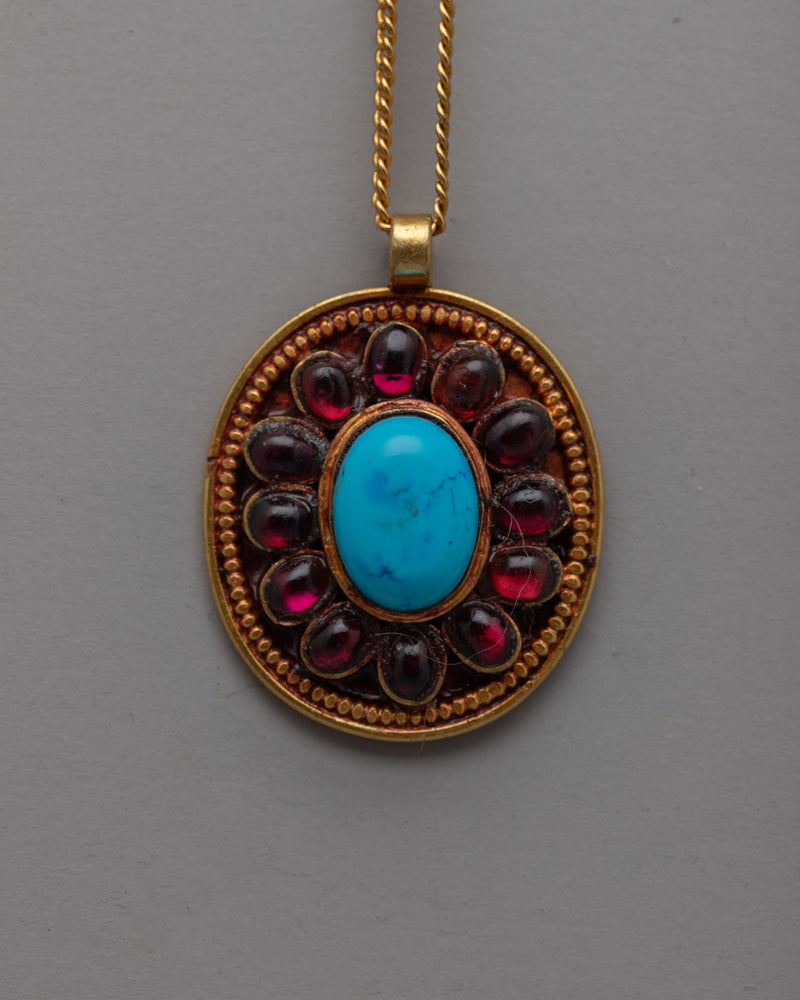 Turquoise and Garnet Locket | Perfect Gift for a Touch of Elegance