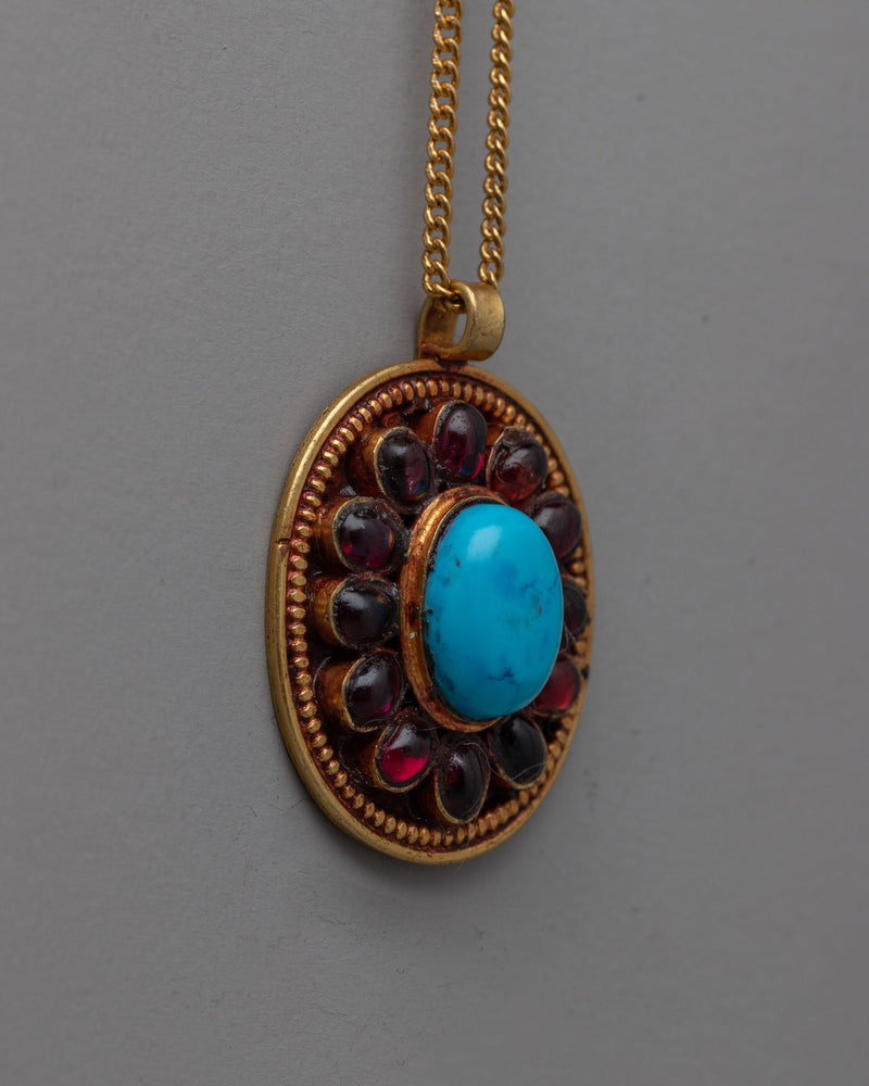 Turquoise and Garnet Locket | Perfect Gift for a Touch of Elegance