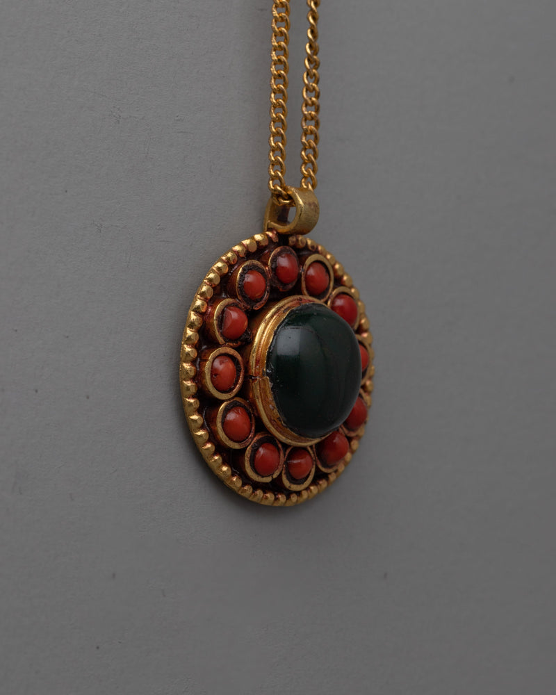 Onyx and Gold Pendant | Handmade Copper with Electro Gold Plating