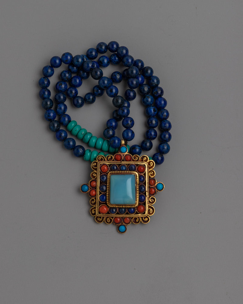 Handcrafted Tibetan Necklace – Traditional Design with Sacred Symbols