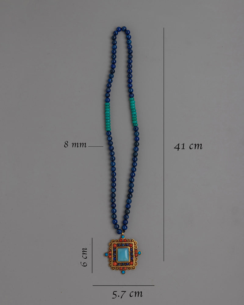 Handcrafted Tibetan Necklace – Traditional Design with Sacred Symbols