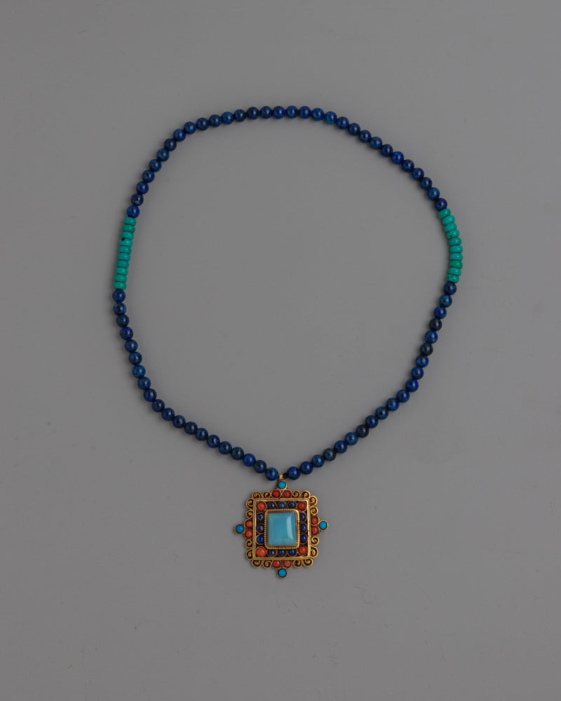 Handcrafted Tibetan Necklace – Traditional Design with Sacred Symbols