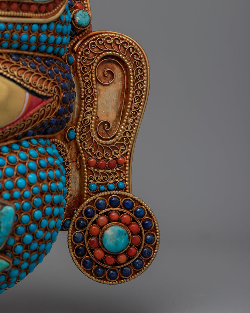 Authentic Nepali Lakhe Mask – Traditional Symbols and Vibrant Artistic Expression