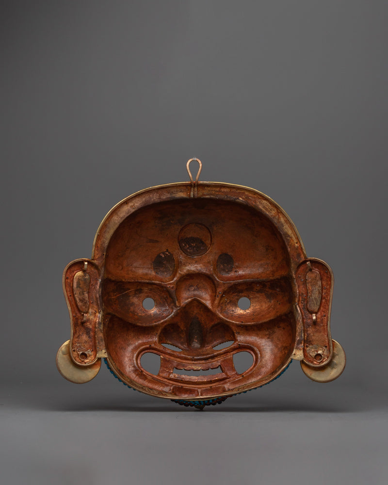 Authentic Nepali Lakhe Mask – Traditional Symbols and Vibrant Artistic Expression