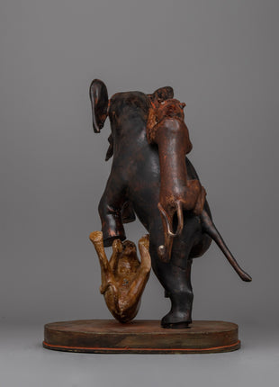 Lion Attack Elephant Statue | Handcrafted Brass Sculpture for Home or Office