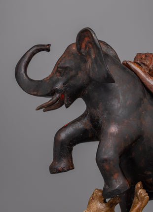 Lion Attack Elephant Statue | Handcrafted Brass Sculpture for Home or Office