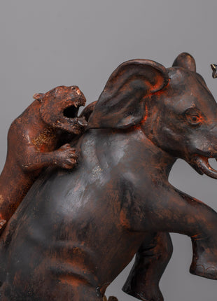 Lion Attack Elephant Statue | Handcrafted Brass Sculpture for Home or Office