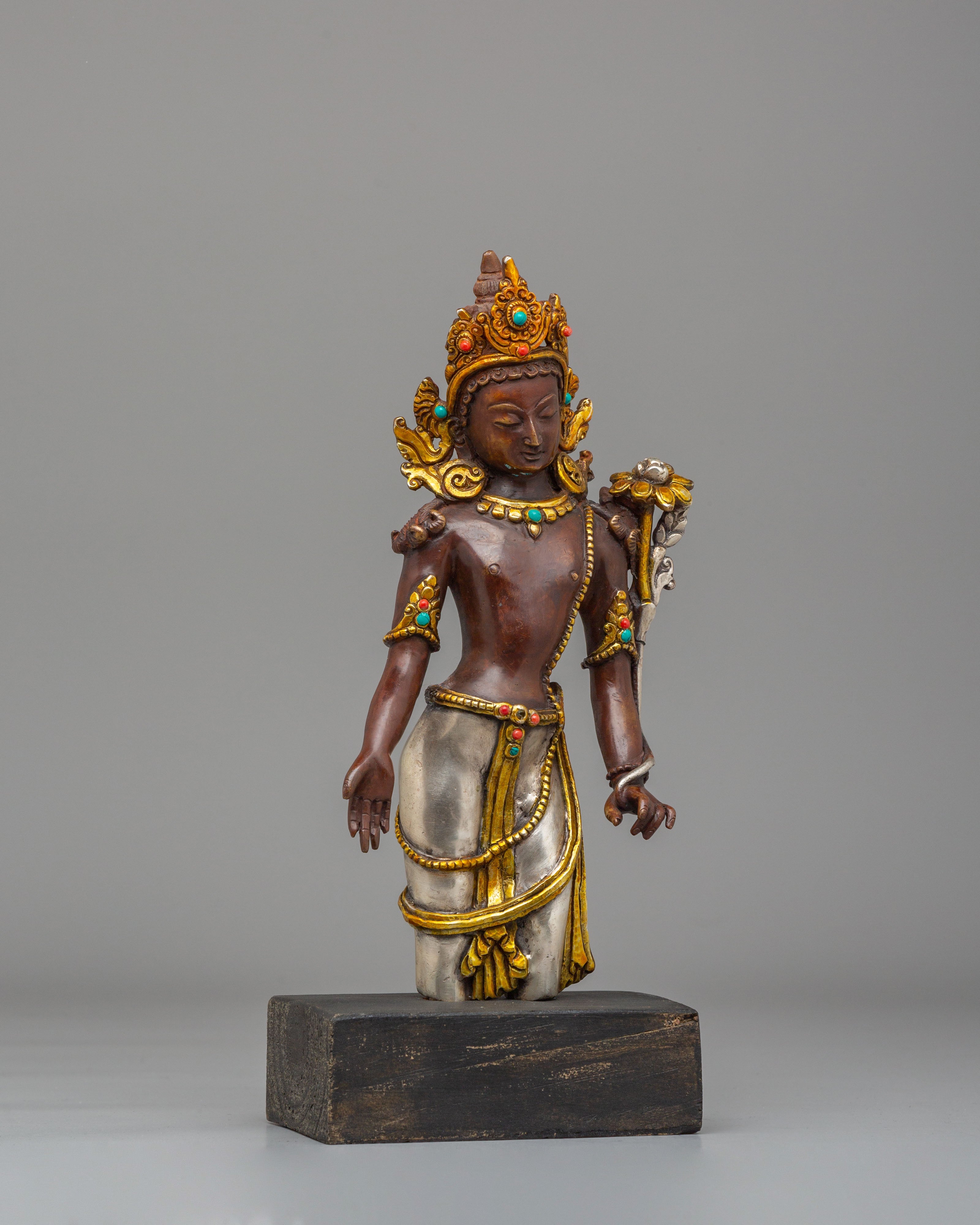 Buddhist Goddess Tara Statue | Oxidized Copper Body with Silver Gold Plating