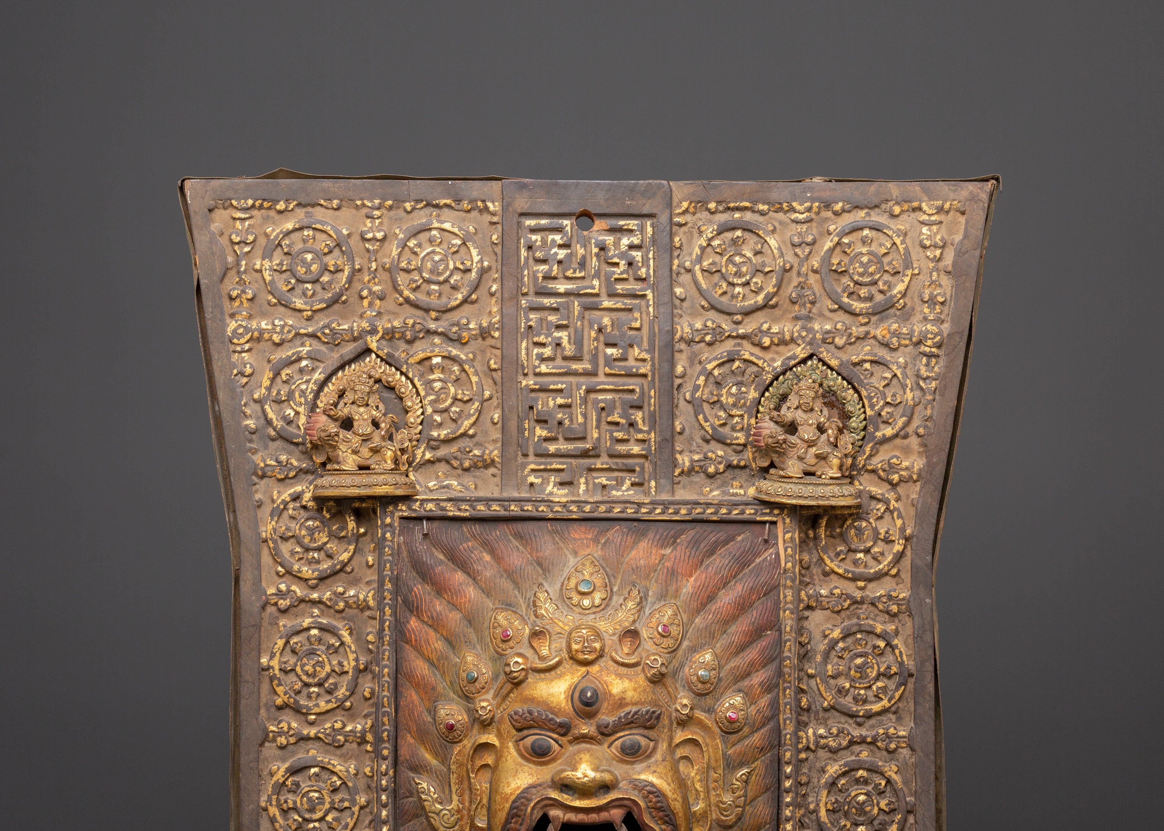 Mahakala Deity Wall Hanging with Four Deities and Vajra Design