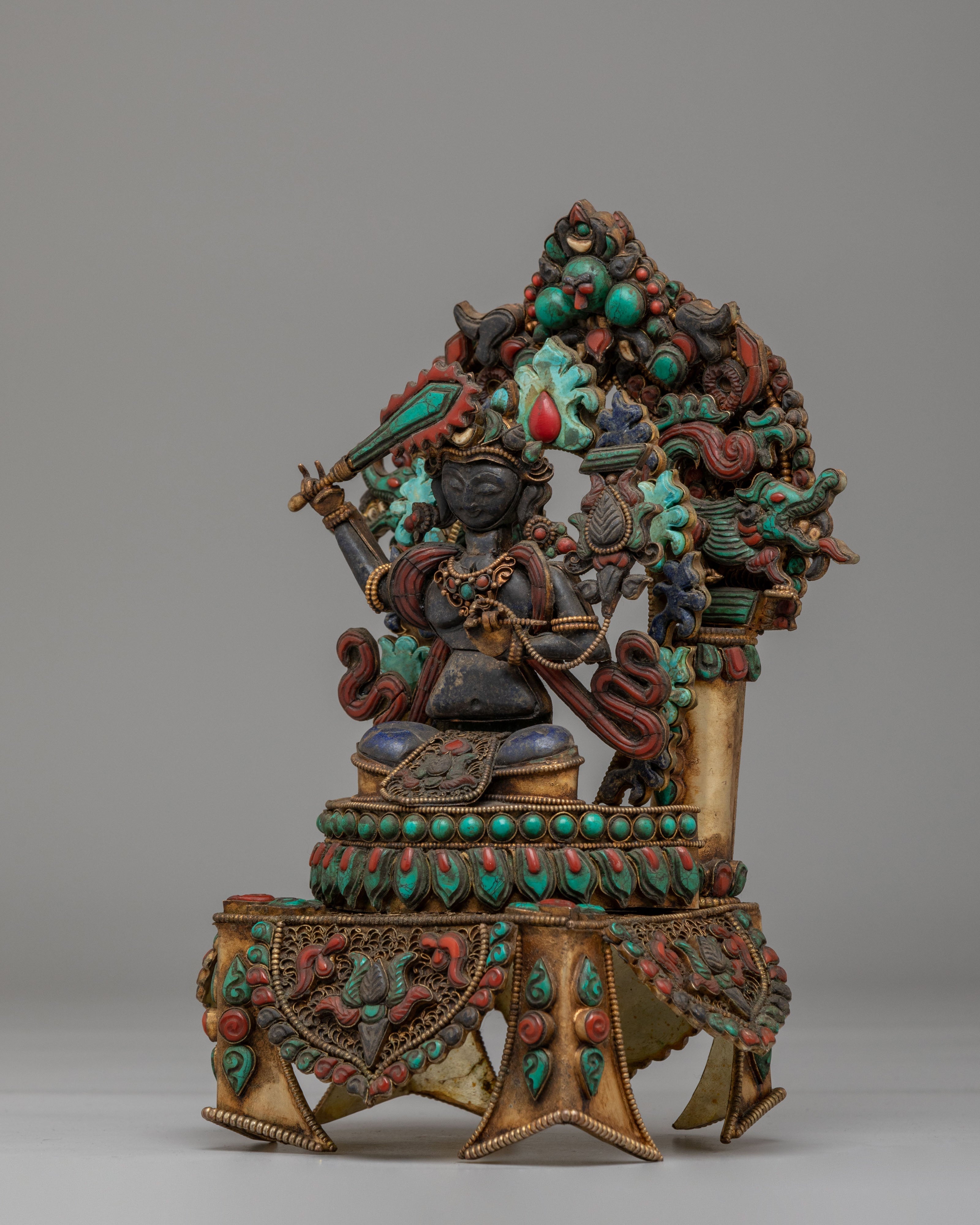 Handmade Manjushri on Throne Statue | The Bodhisattva of Wisdom