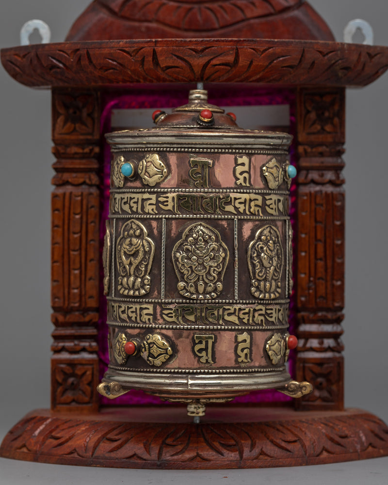 Tibetan Prayer Wheel Charm | Handmade Buddhist Talisman with Detailed Craftsmanship