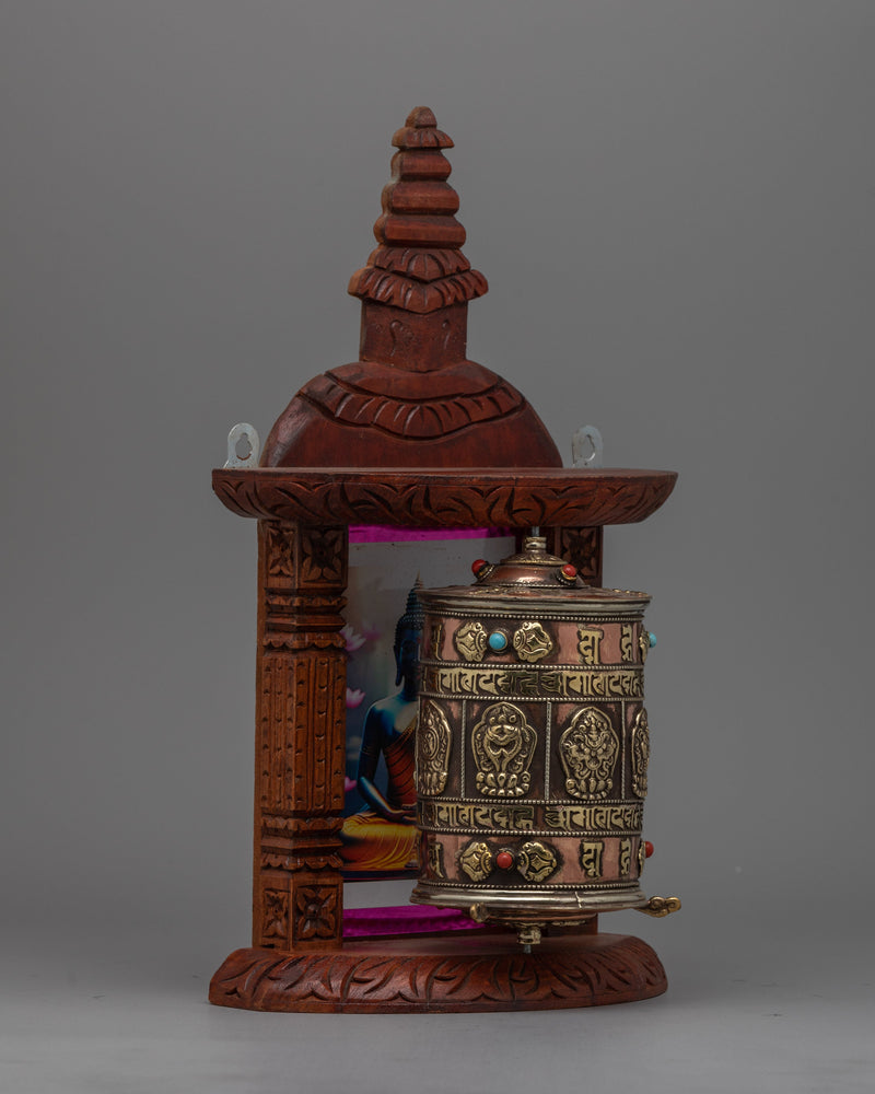 Tibetan Prayer Wheel Charm | Handmade Buddhist Talisman with Detailed Craftsmanship