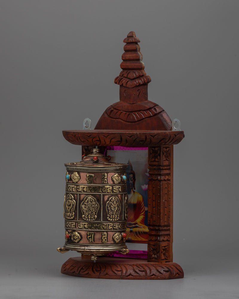 Tibetan Prayer Wheel Charm | Handmade Buddhist Talisman with Detailed Craftsmanship