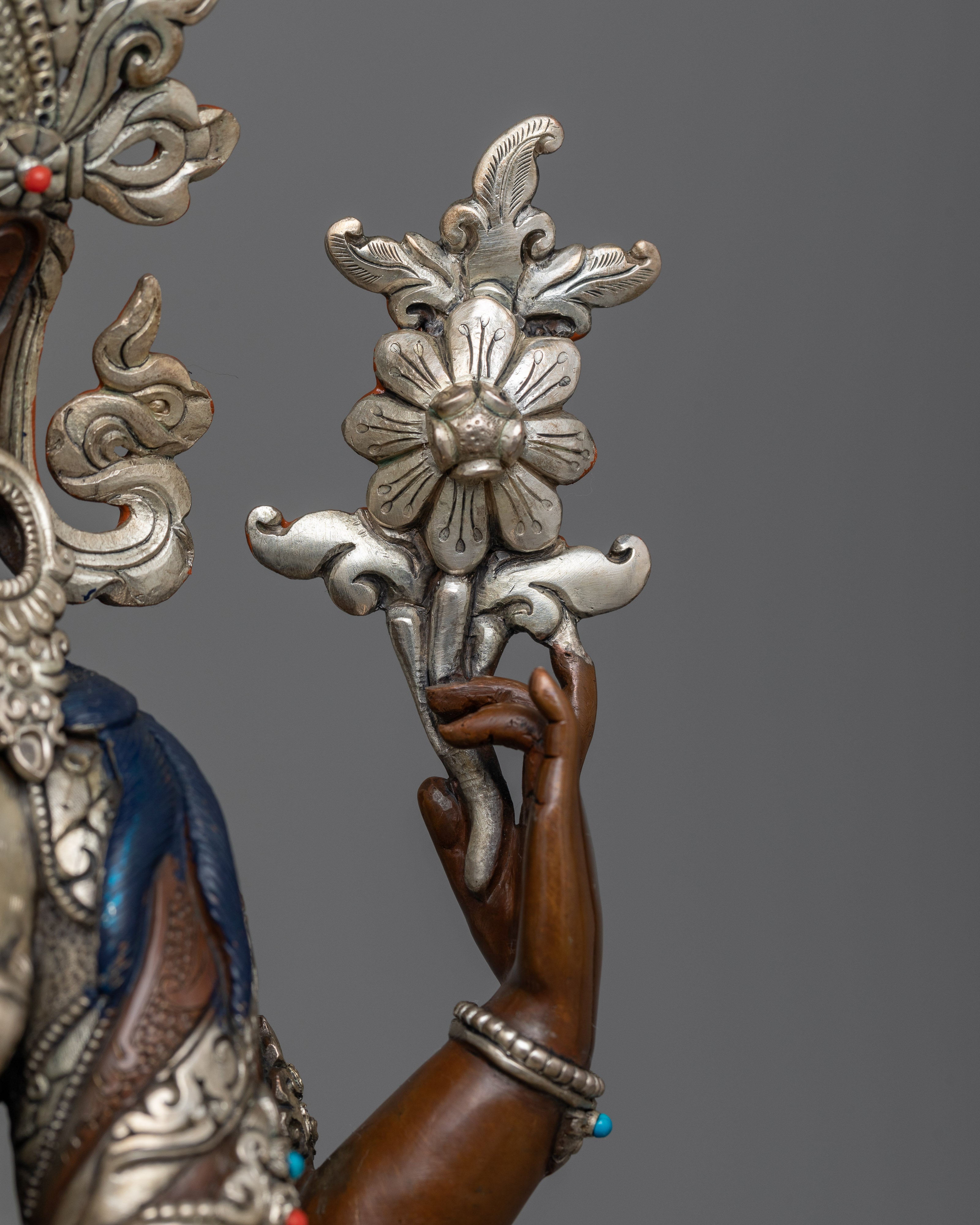 Chenrezig Silver Plated Oxidized 34cm Statue | Handcrafted Symbol of Compassion