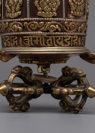 Tibetan Buddhist Prayer Spinning Wheel | Sacred Tool for Spiritual Devotion and Meditation