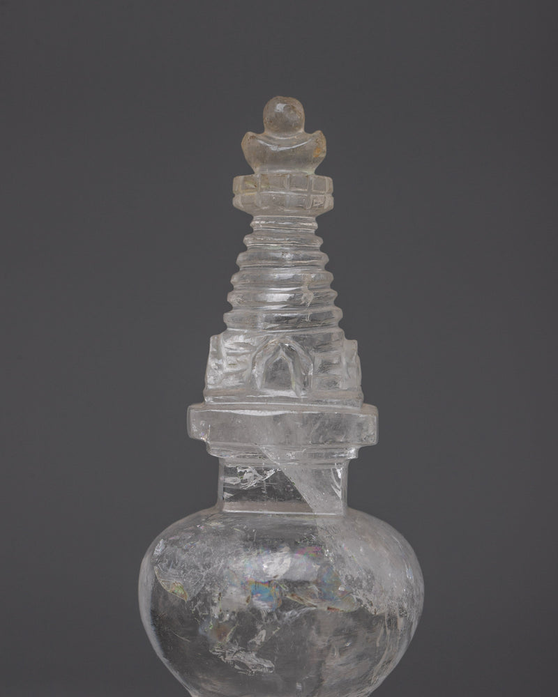 Handcrafted Crystal Buddhist Stupa | Sacred Monument for Meditation and Peace