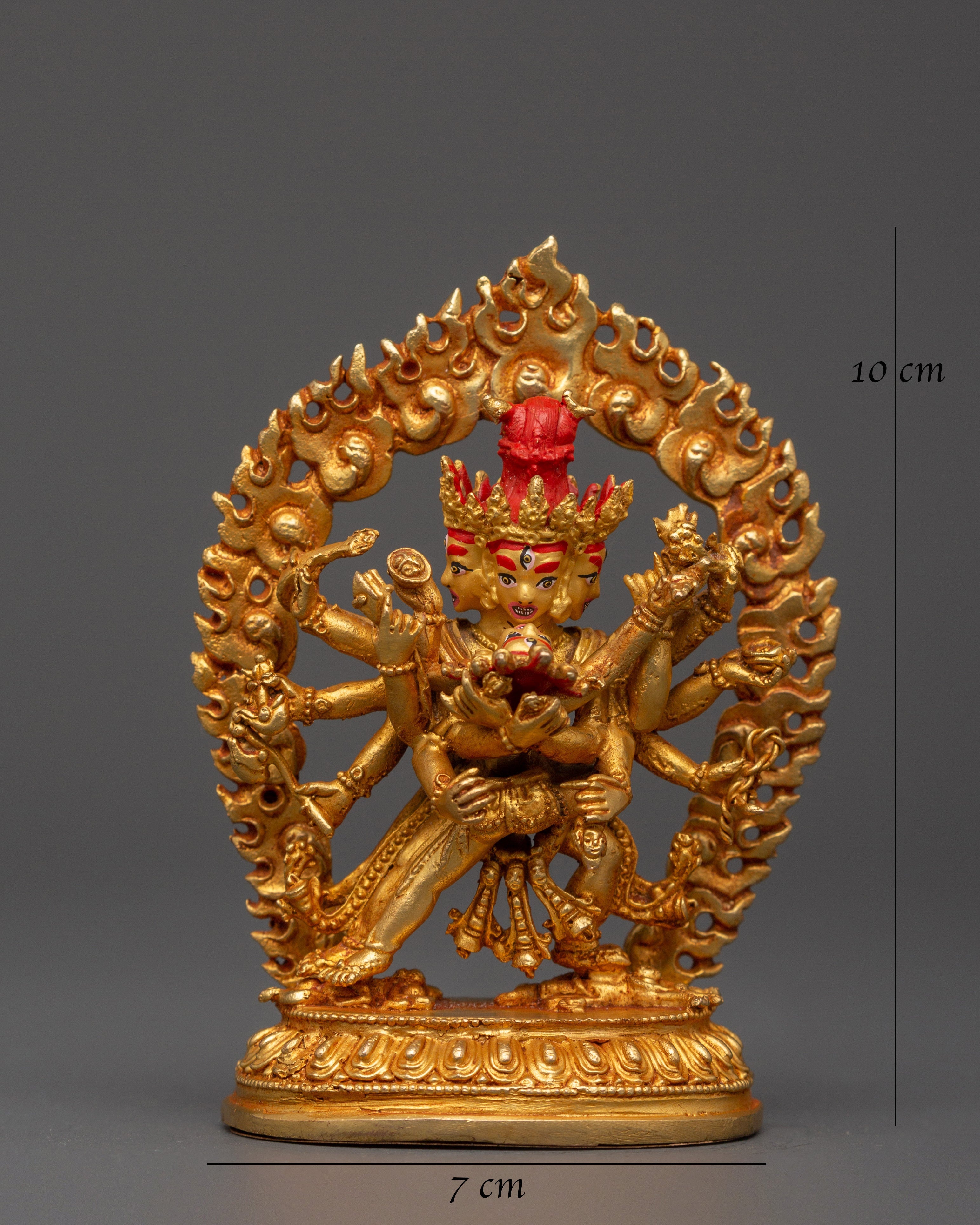 Chakrasambhara Statue in Gold-Plated Copper | Tantric Deity Sculpture for Zen Artwork
