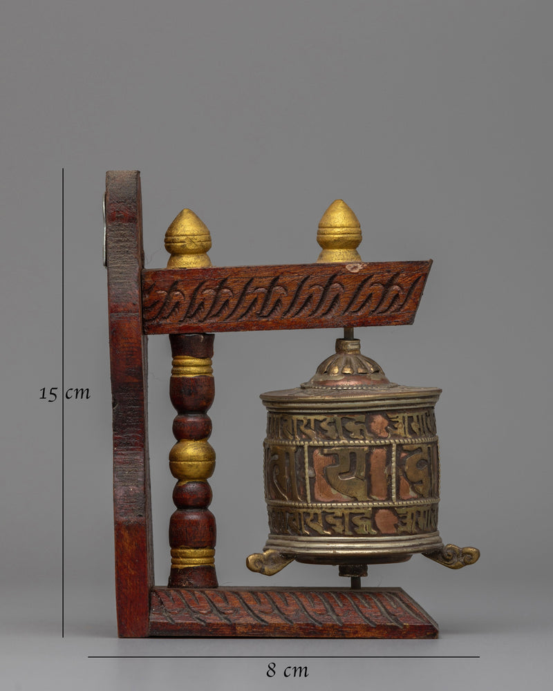 Wood Prayer Wheel Nepal Hand Carved | Hand-made Elegance for Spiritual Practice and Meditation