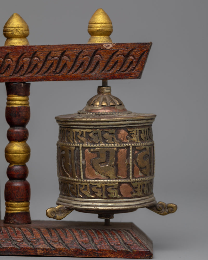 Wood Prayer Wheel Nepal Hand Carved | Hand-made Elegance for Spiritual Practice and Meditation