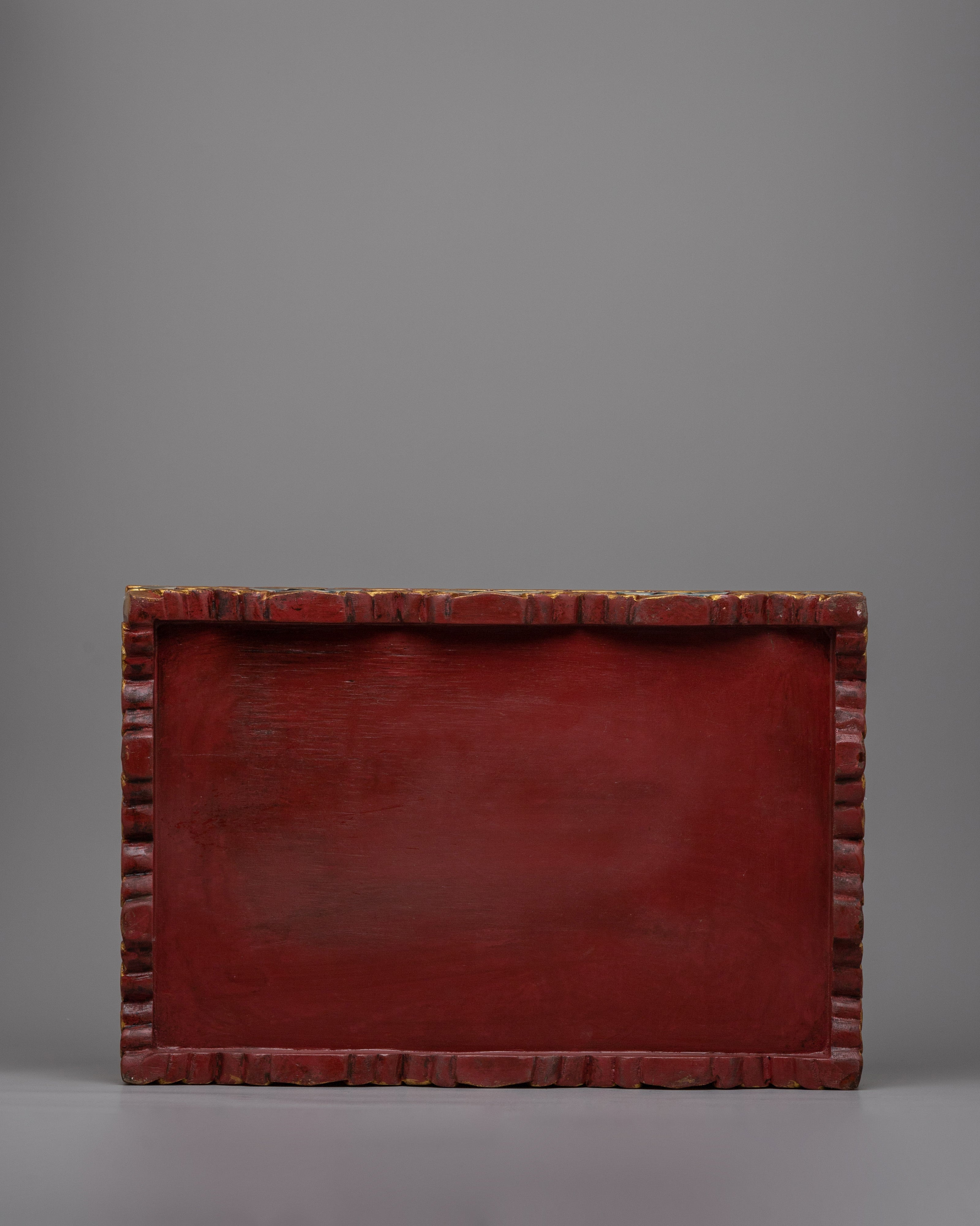 Hand-Painted Wooden Decorative Tibetan Tray | Buddhist Altar Offering Plate