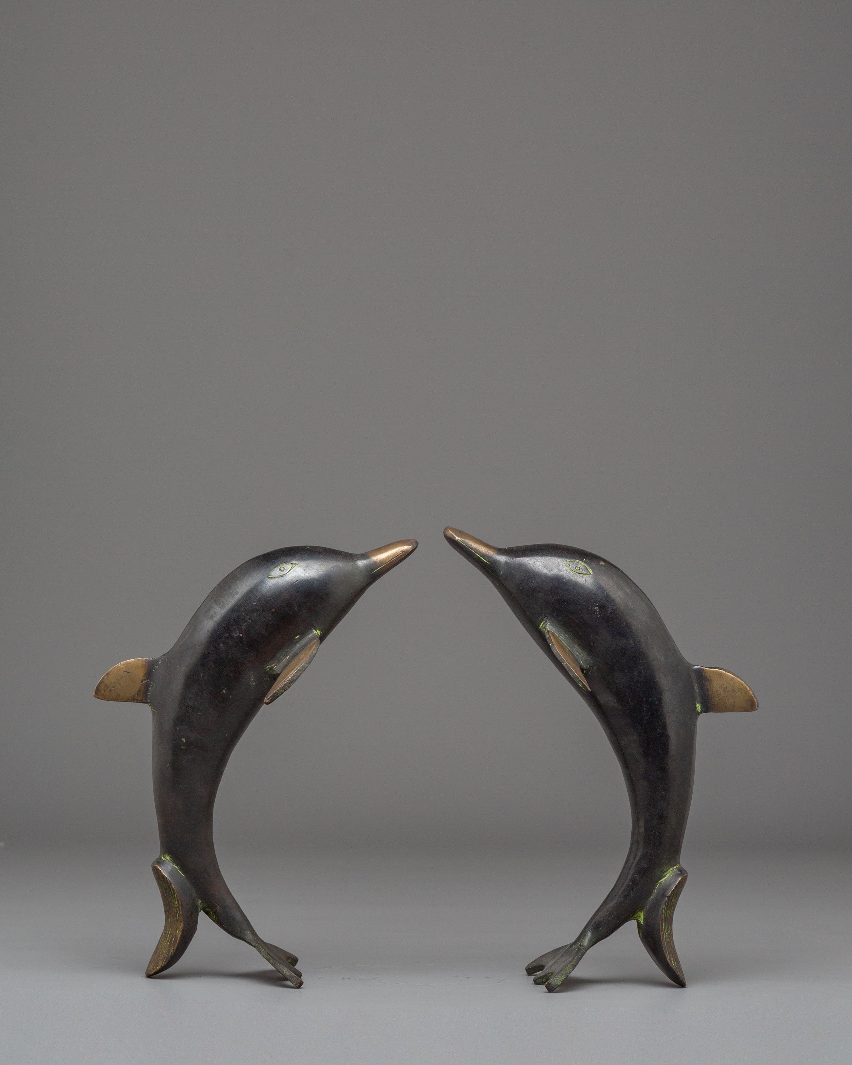 Handcrafted Dolphin Set | Spiritual Gold-Plated Copper Ocean Art