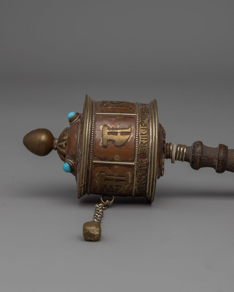 Wooden Handle Prayer Wheel | Perfect for Your Altar or Meditation Space