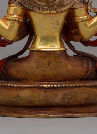 Gold Plated Chenrezig Statue | Avalokiteshvara Copper Buddha