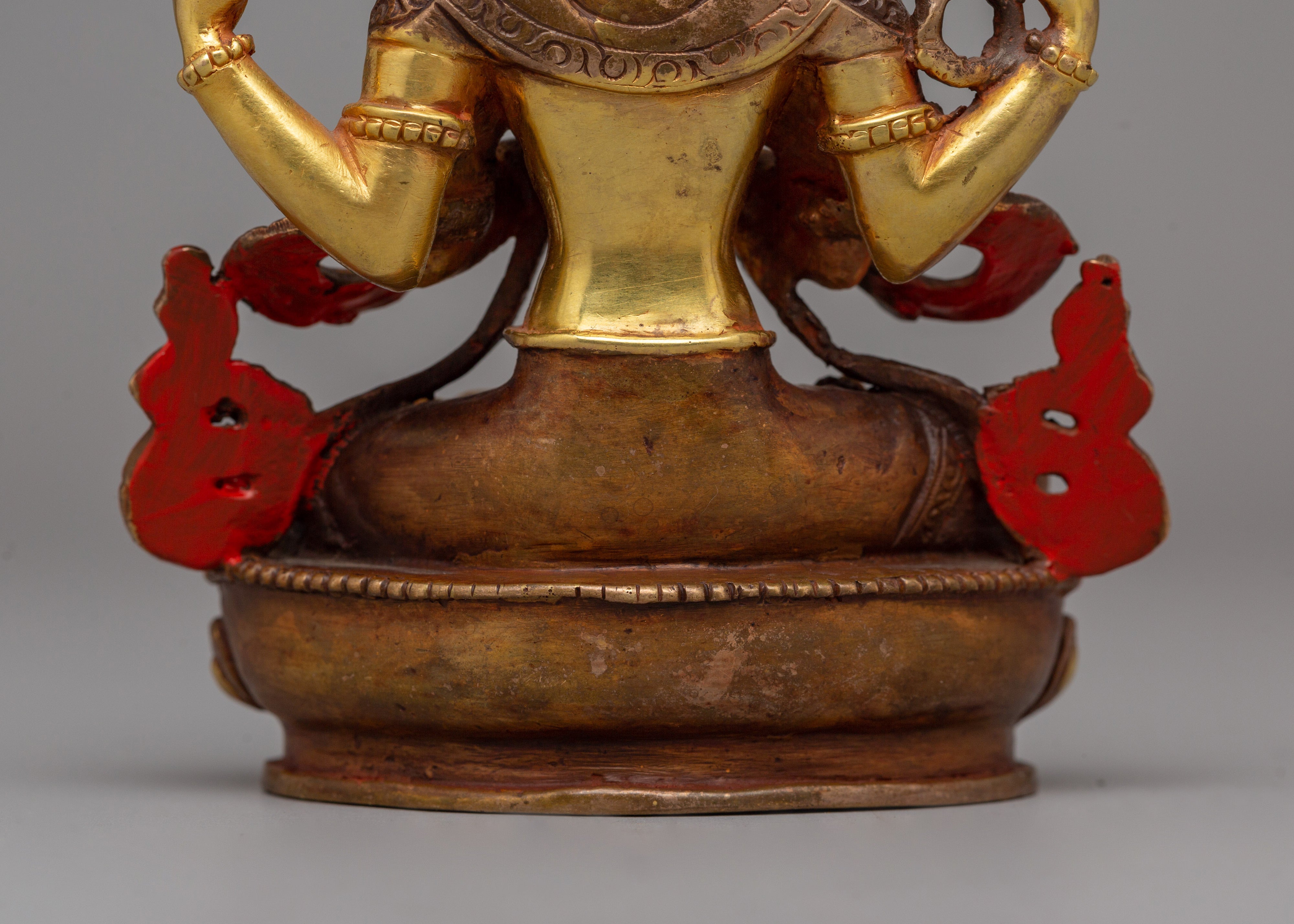 Gold Plated Chenrezig Statue | Avalokiteshvara Copper Buddha