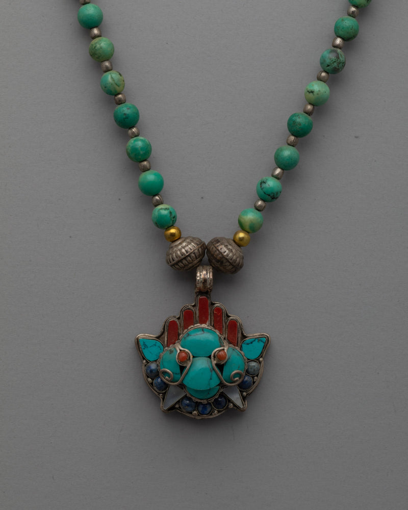 Silver Beaded Locket with Turquoise | Jewelry with Intricate Details