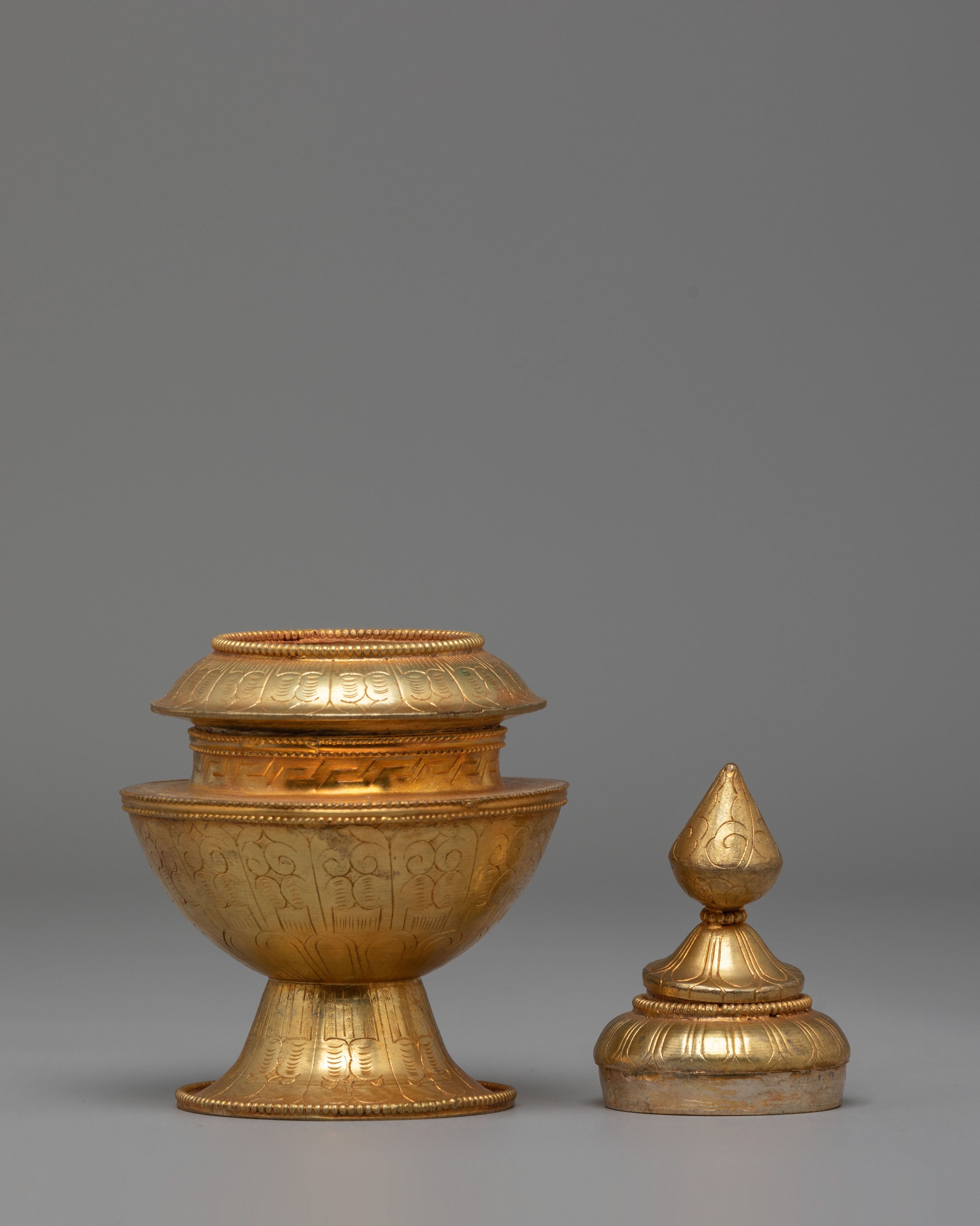 Sacred Gold-Plated Ritual Rice Pot | Handcrafted Copper Offering Vessel