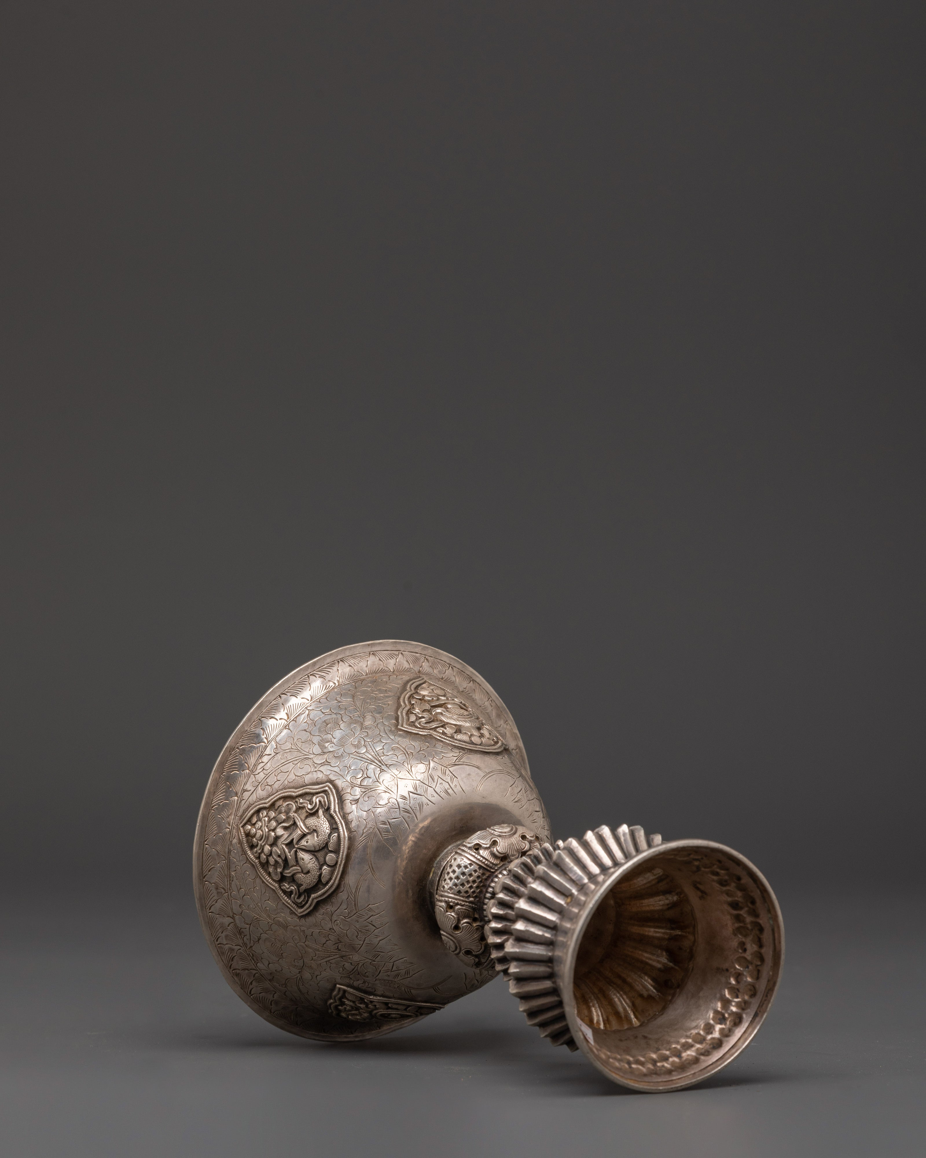 Silver Buddhist Butter Lamp | For Altars, Meditation Rooms, and Spiritual Offerings